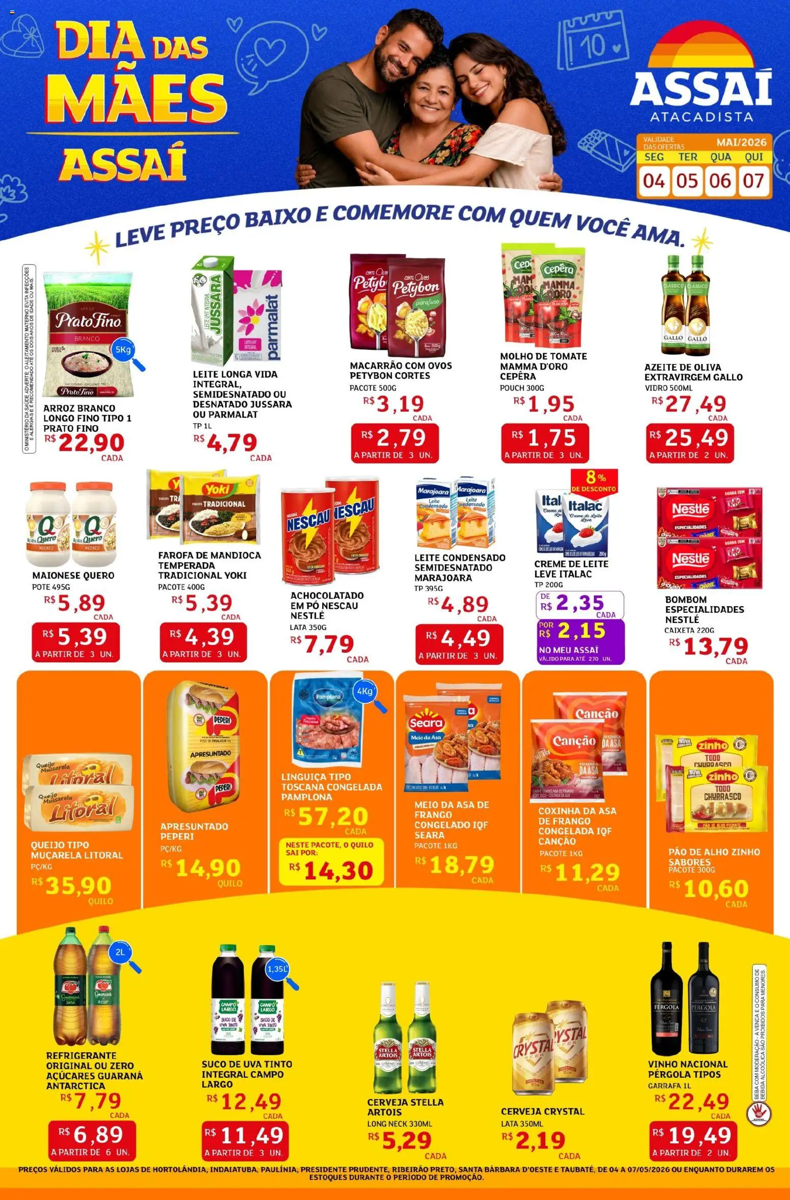 Pré-Visualização do folheto "Assaí Atacadista ofertas - SP" da loja Assaí Atacadista válido a partir de 04/05/2026 - Vinho, Macarrão, Uva, Nescau, Farofa, Alho, Guaraná, Achocolatado
