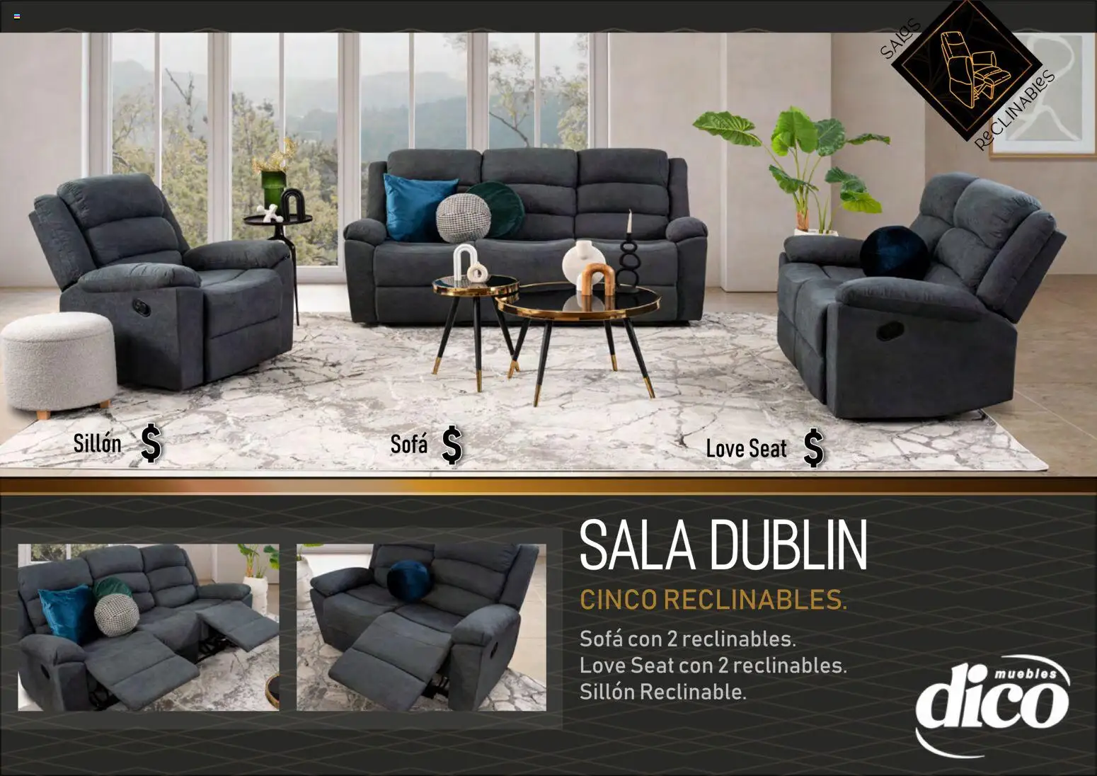 Vista previa las ofertas de la tienda Muebles Dico - Muebles Dico catálogo Salas reclinables desde el 27/03/2026 - Sillón, Sala, Sillón reclinable, Sofá