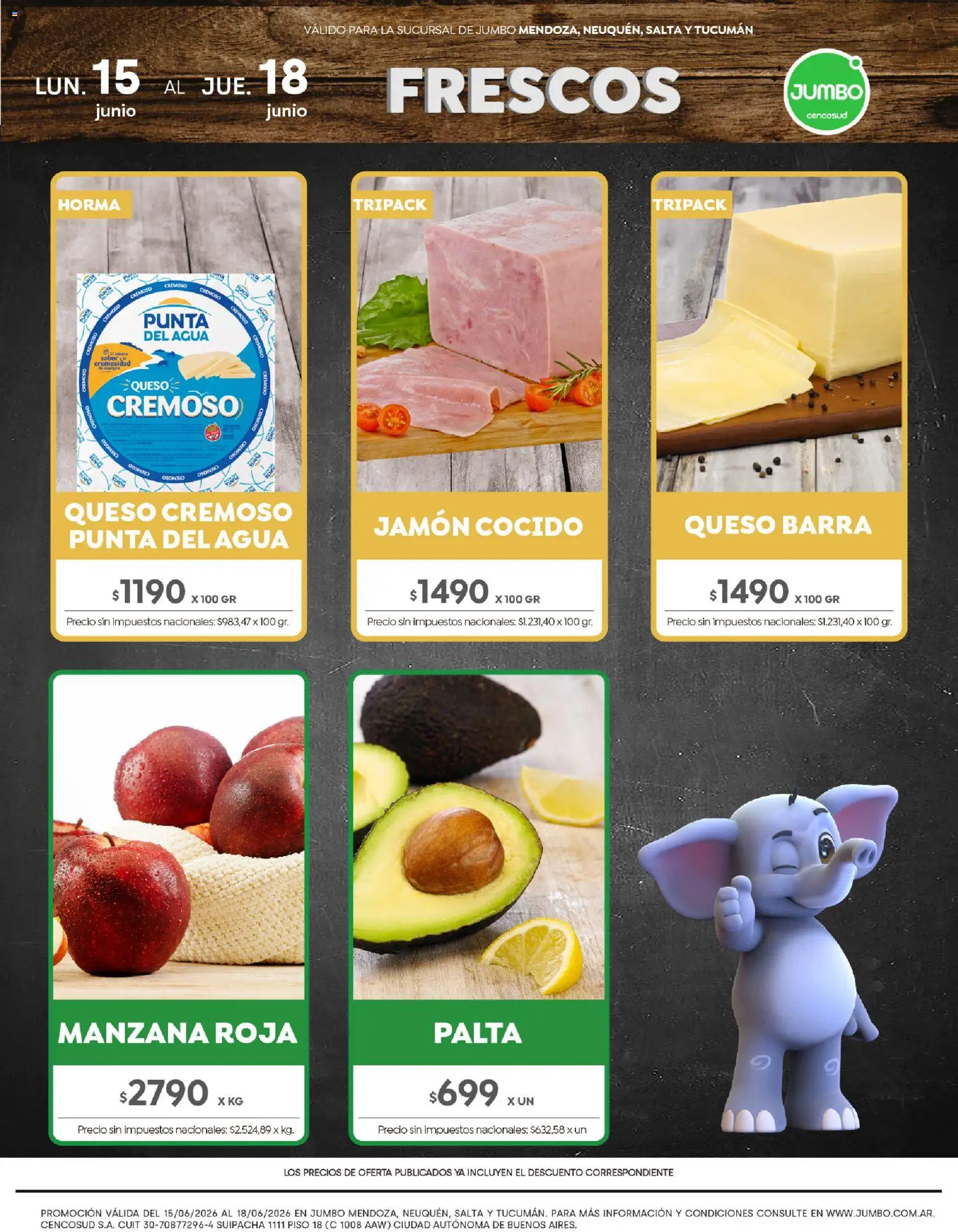 Vista previa del folleto de la tienda Jumbo válido desde el 15/06/2026 - Agua, Manzana, Queso, Palta, Jamón cocido, Jamón