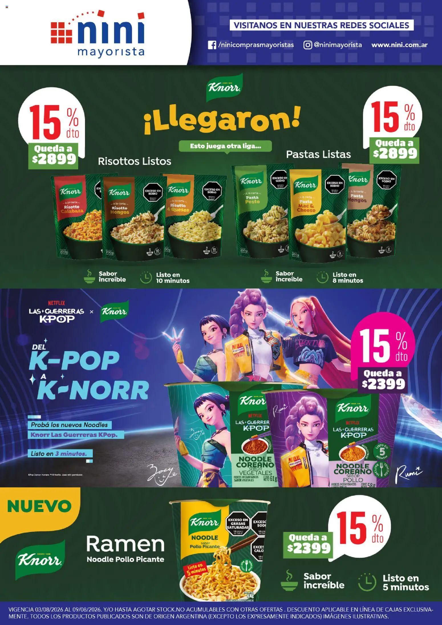 Vista previa del folleto de la tienda NINI Mayorista válido desde el 03/08/2026 - Juega, Pasta, Pollo, Liga, Hongos, Fideos, Pesto