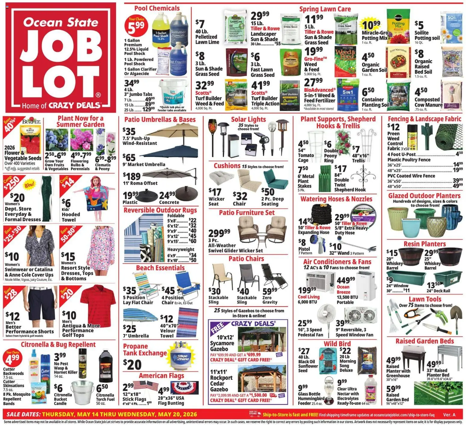 Ad Preview of Ocean State Job Lot Ocean State Job Lot Weekly Ad from 05/14/2026 - UPS, Tomato, Whiskey, Umbrella, Soil, Wire, Garden soil, Cutter