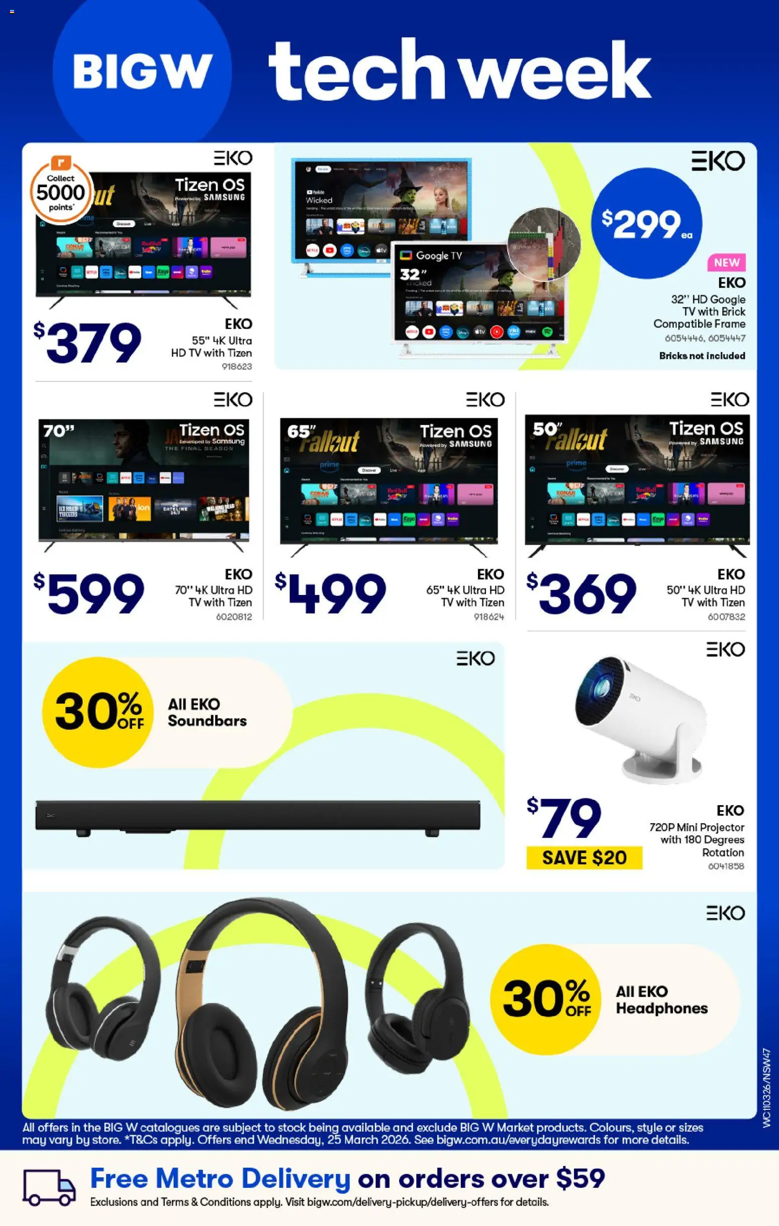 Preview of catalogue Big W Catalogue - Tech week from shop Big W valid 12/03/2026 - Red Bull, Tv, Headphones, Projector