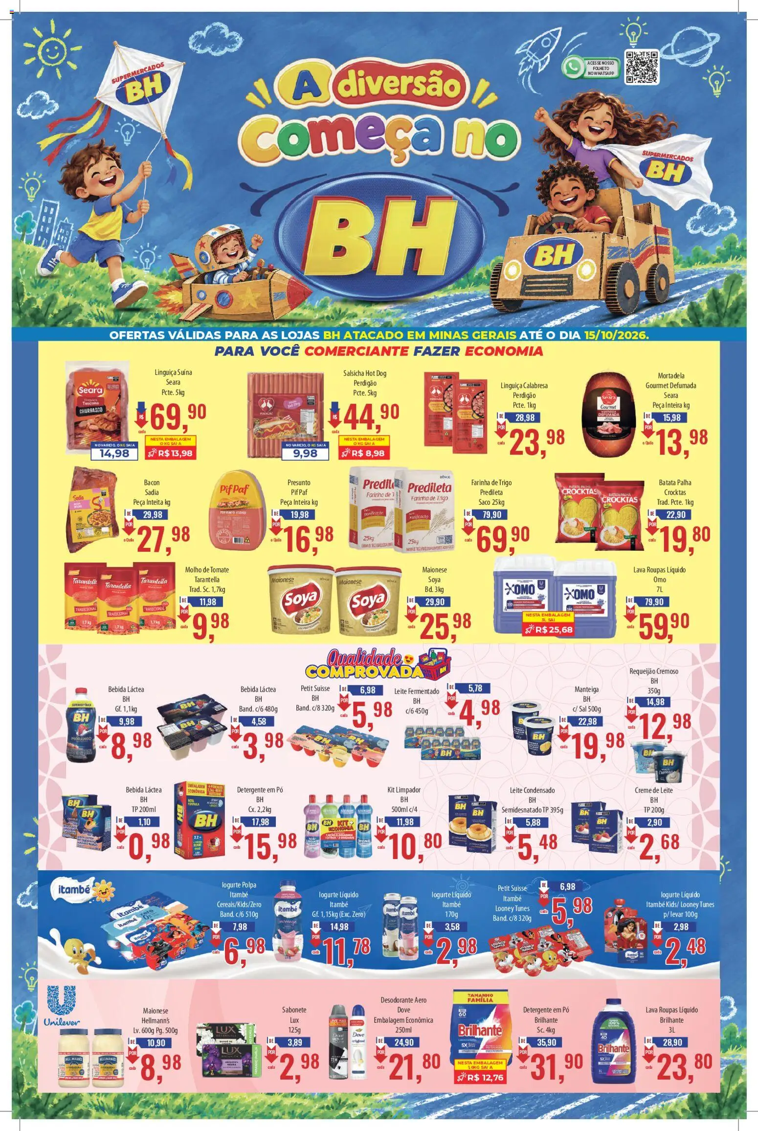 Pré-Visualização do folheto "Supermercados BH - Ofertas da semana" da loja Supermercados BH válido a partir de 01/10/2026 - Desodorante, Sal, Batata, Tomate, Creme de leite, Dove, Requeijão, Leite fermentado