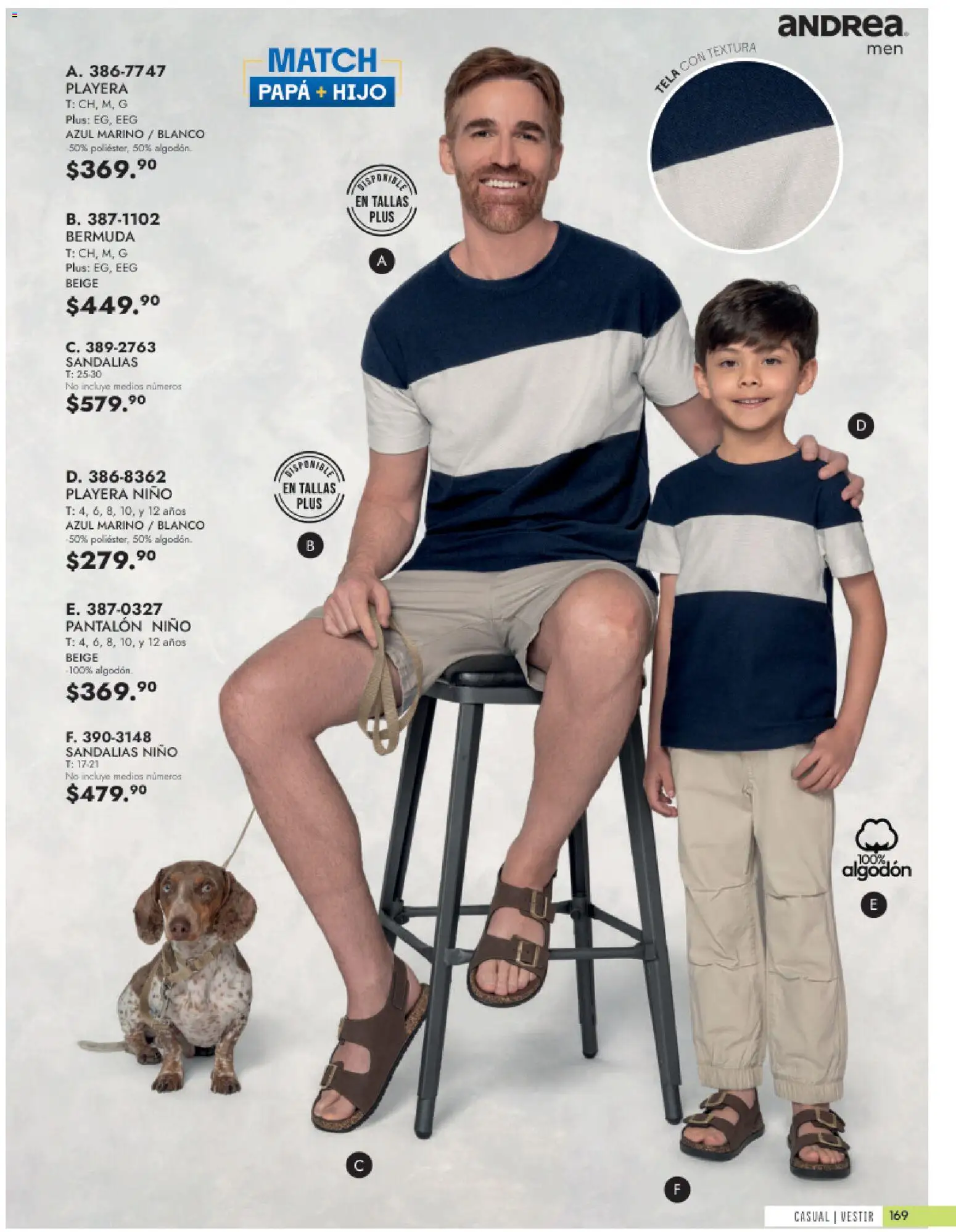 Vista previa las ofertas de la tienda Andrea - Andrea catálogo Vestir Caballero desde el 24/05/2026 - Papa, Playera, Sandalias, Algodón, Bermuda