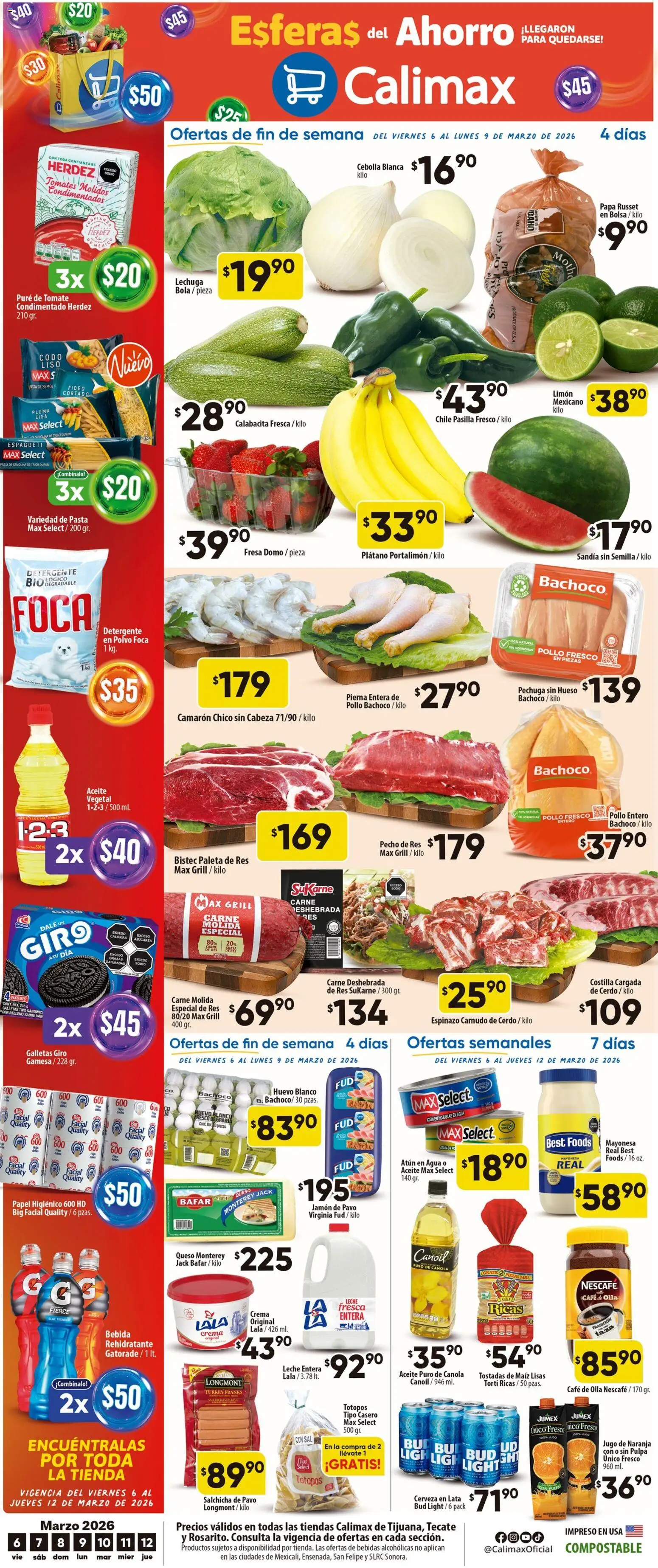 Vista previa las ofertas de la tienda Calimax - Calimax folleto Tecate desde el 06/03/2026 - Café, Leche, Huevo, Paleta, Jamón, Carne de res, Carne molida, Leche entera