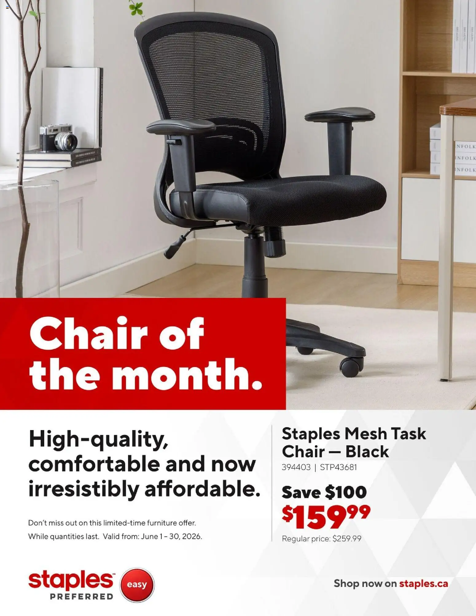 Preview of leaflet Staples flyer - Chair of the month from shop Staples is valid from Jun 01, 2026