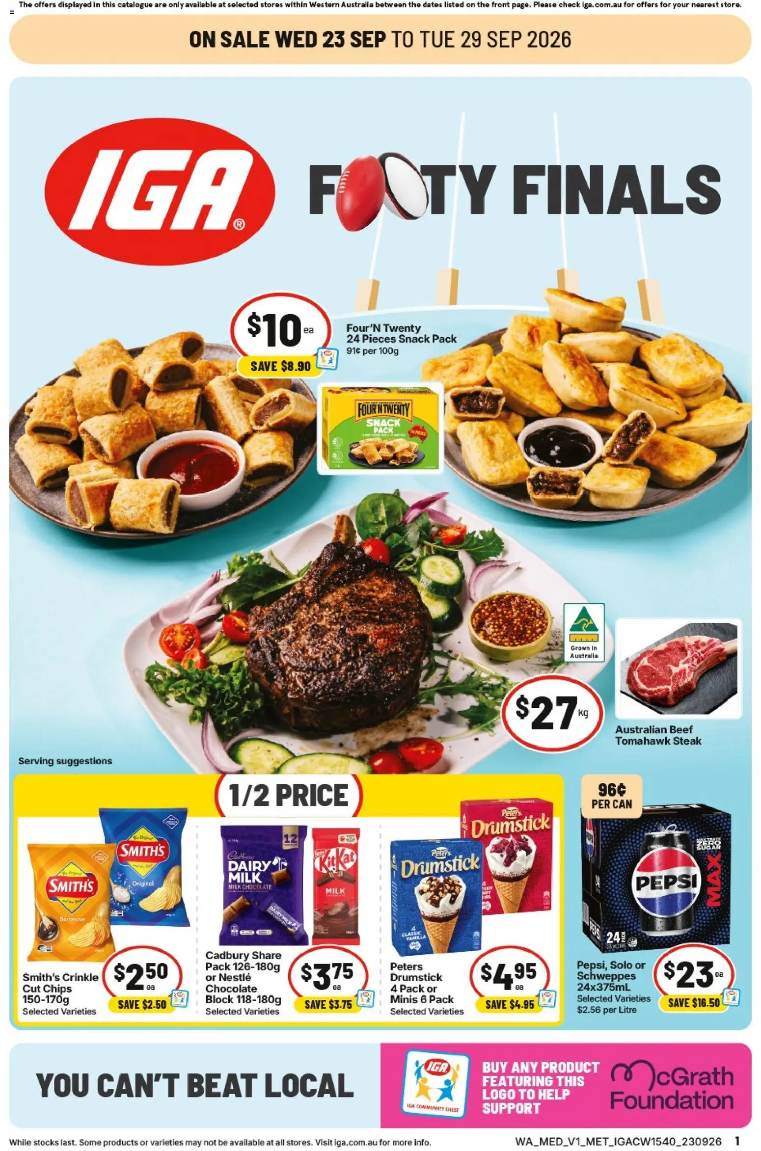 Preview of catalogue IGA catalogue Bentley from shop IGA valid 23/09/2026 - Milk, Dairy, Chocolate, Beef, Pepsi, Chips, Steak, Foundation