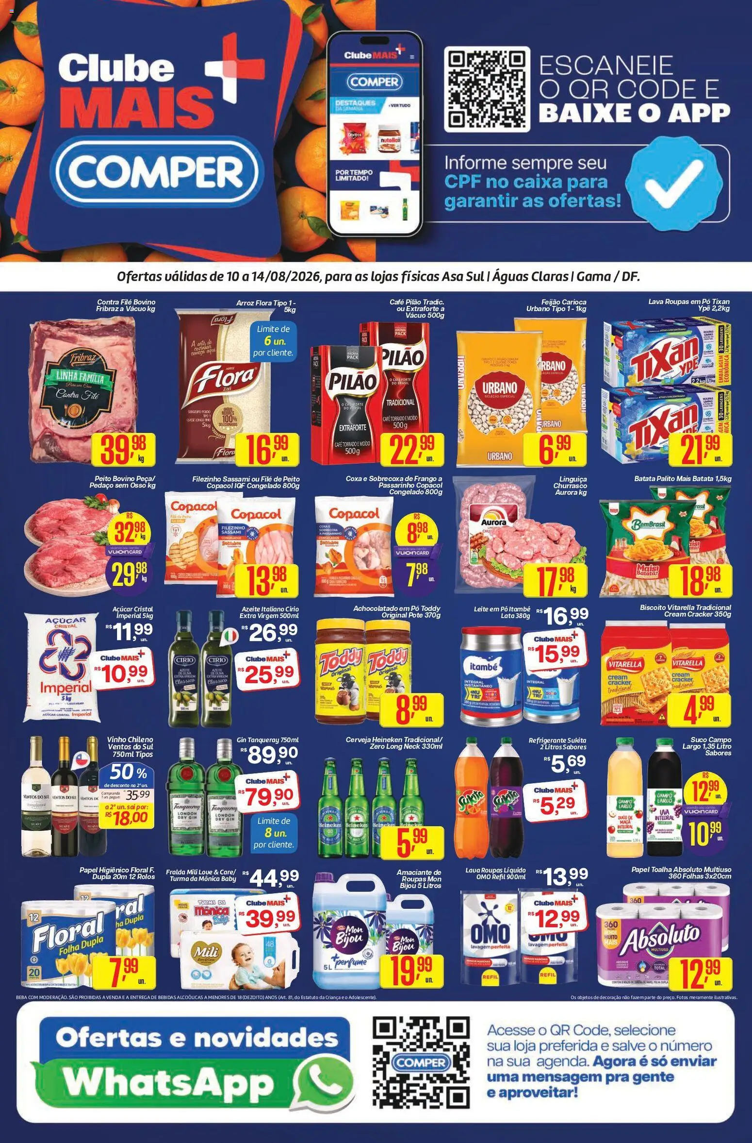 Pré-Visualização do folheto "Comper - Ofertas da semana" da loja Comper válido a partir de 10/08/2026 - Gin, Roupas, Arroz, Frango, Azeite, Leite em pó, Papel toalha, Cream cracker