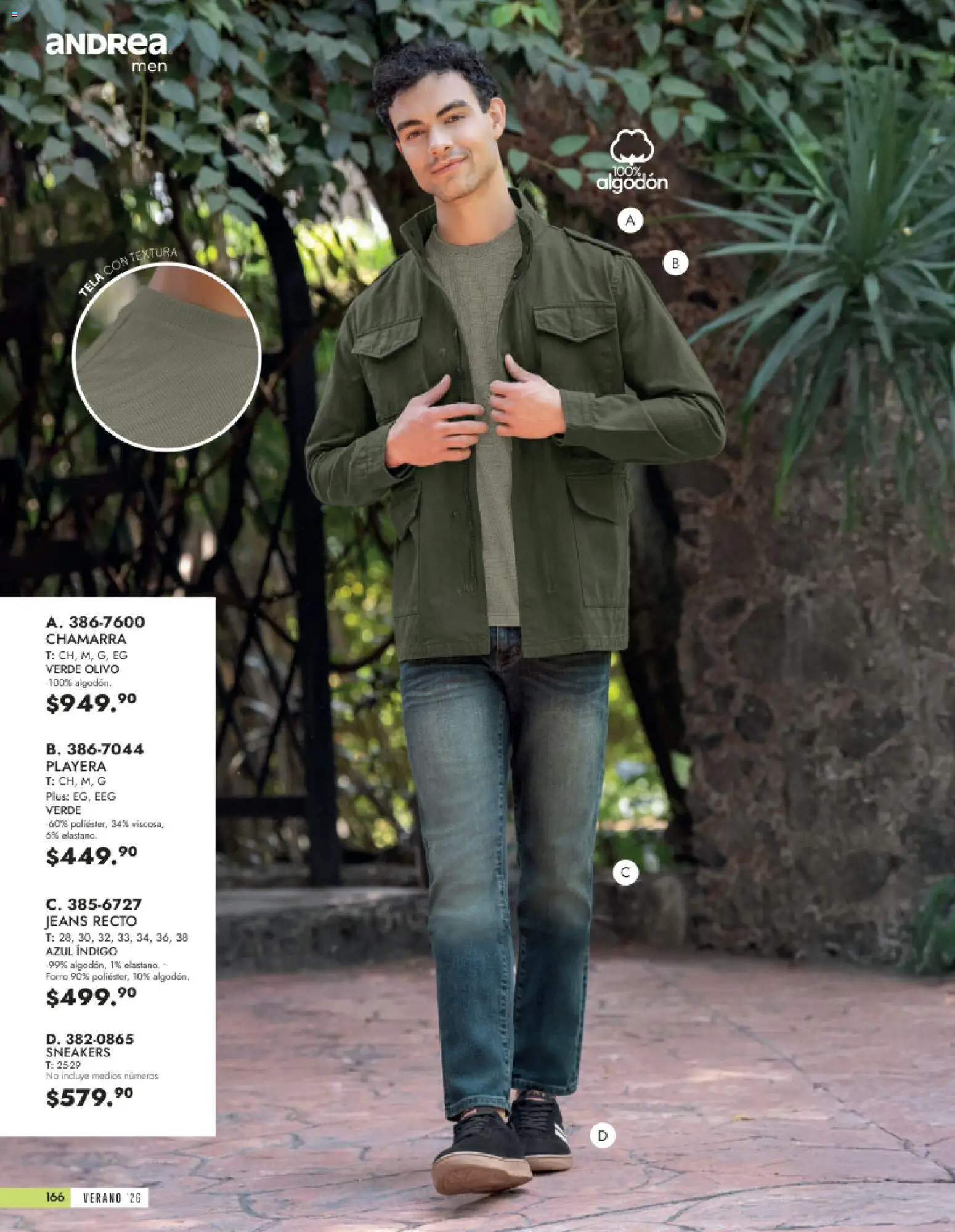 Vista previa las ofertas de la tienda Andrea - Andrea catálogo Vestir Caballero desde el 24/05/2026 - Playera, Chamarra, Algodón