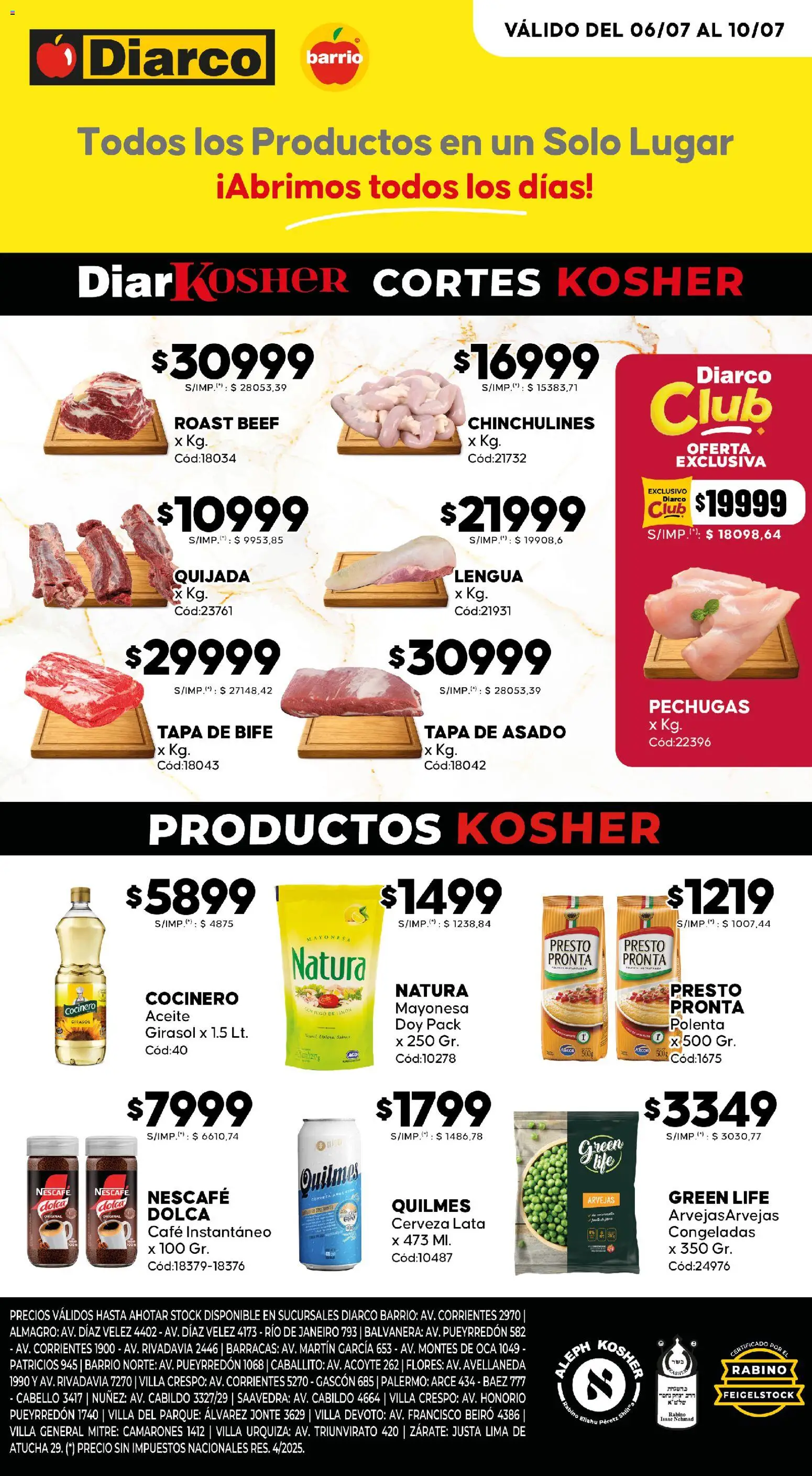 Vista previa del folleto de la tienda Diarco válido desde el 06/07/2026 - Café, Lima, Cerveza, Aceite, Polenta, Chinchulines, Bife, Mayonesa