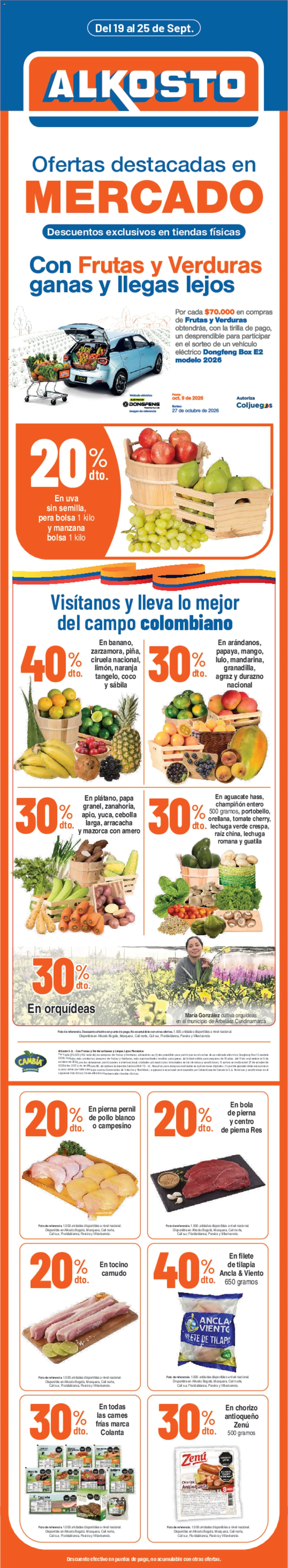  Vista previa del prospecto Alkosto Ofertas destacadas en Mercado del almacen Alkosto válida del 19/09/2026 al 25/09/2026 - Papa, Tomate, Aguacate, Bolsa, Durazno, Pera, Lechuga, Pierna