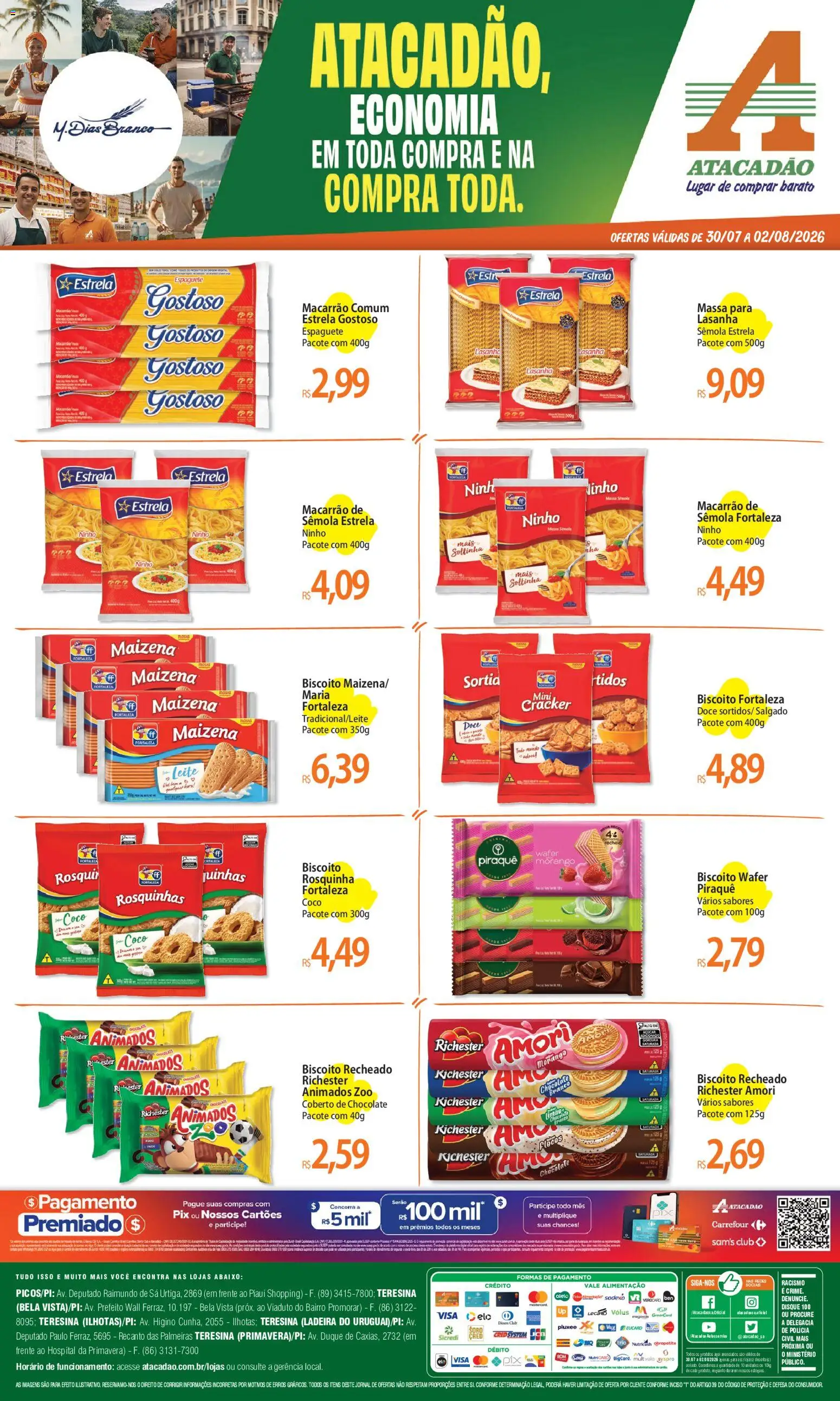 Pré-Visualização do folheto "Atacadão ofertas - PI" da loja Atacadão válido a partir de 30/07/2026 - Chocolate, Macarrão, Lasanha, Biscoito, Leite, Doce, Rosquinha, Biscoito recheado