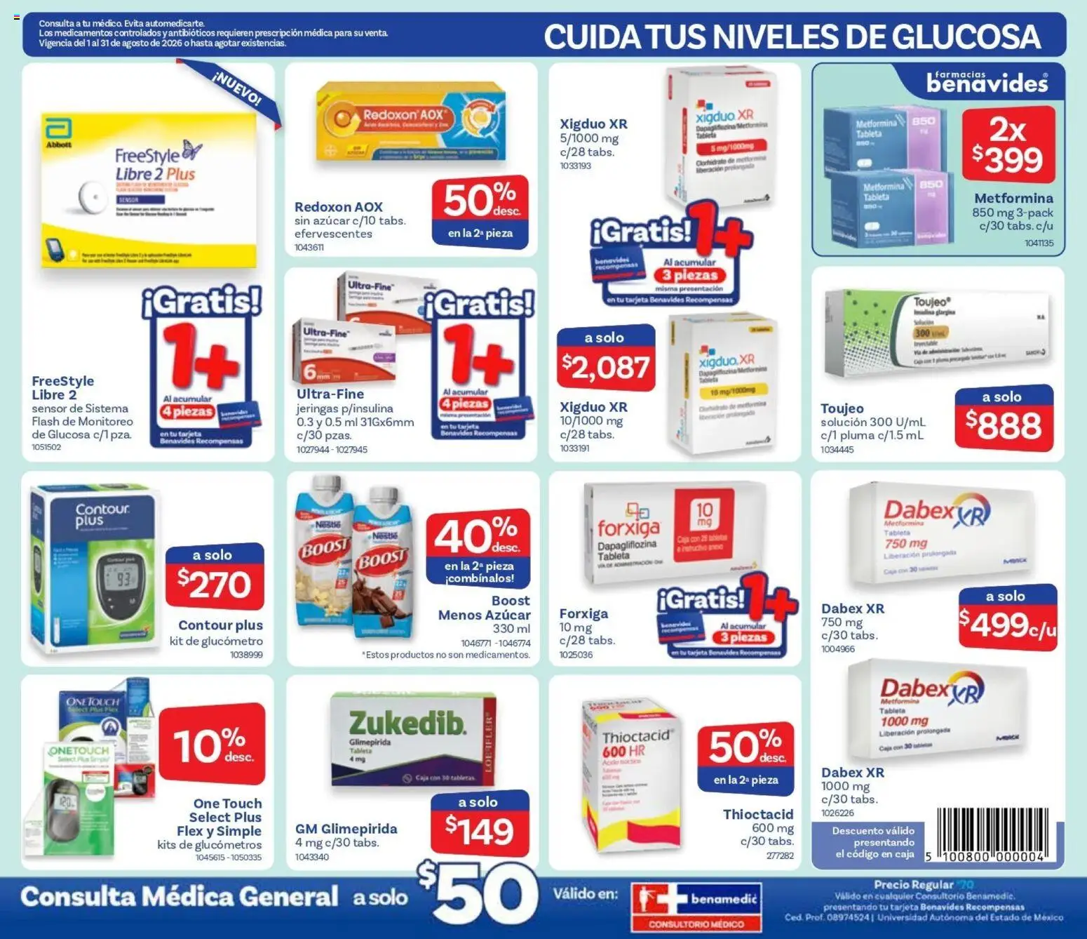 Vista previa las ofertas de la tienda Farmacia Benavides - Farmacia Benavides catálogo desde el 01/08/2026 - Azúcar, Caja, Tableta