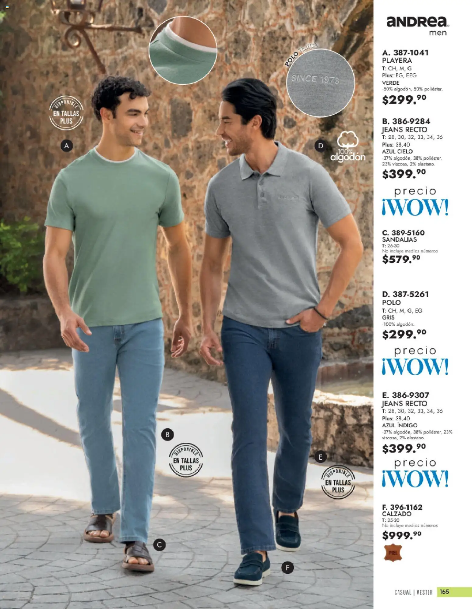 Vista previa las ofertas de la tienda Andrea - Andrea catálogo Vestir Caballero desde el 24/05/2026 - Playera, Sandalias, Algodón