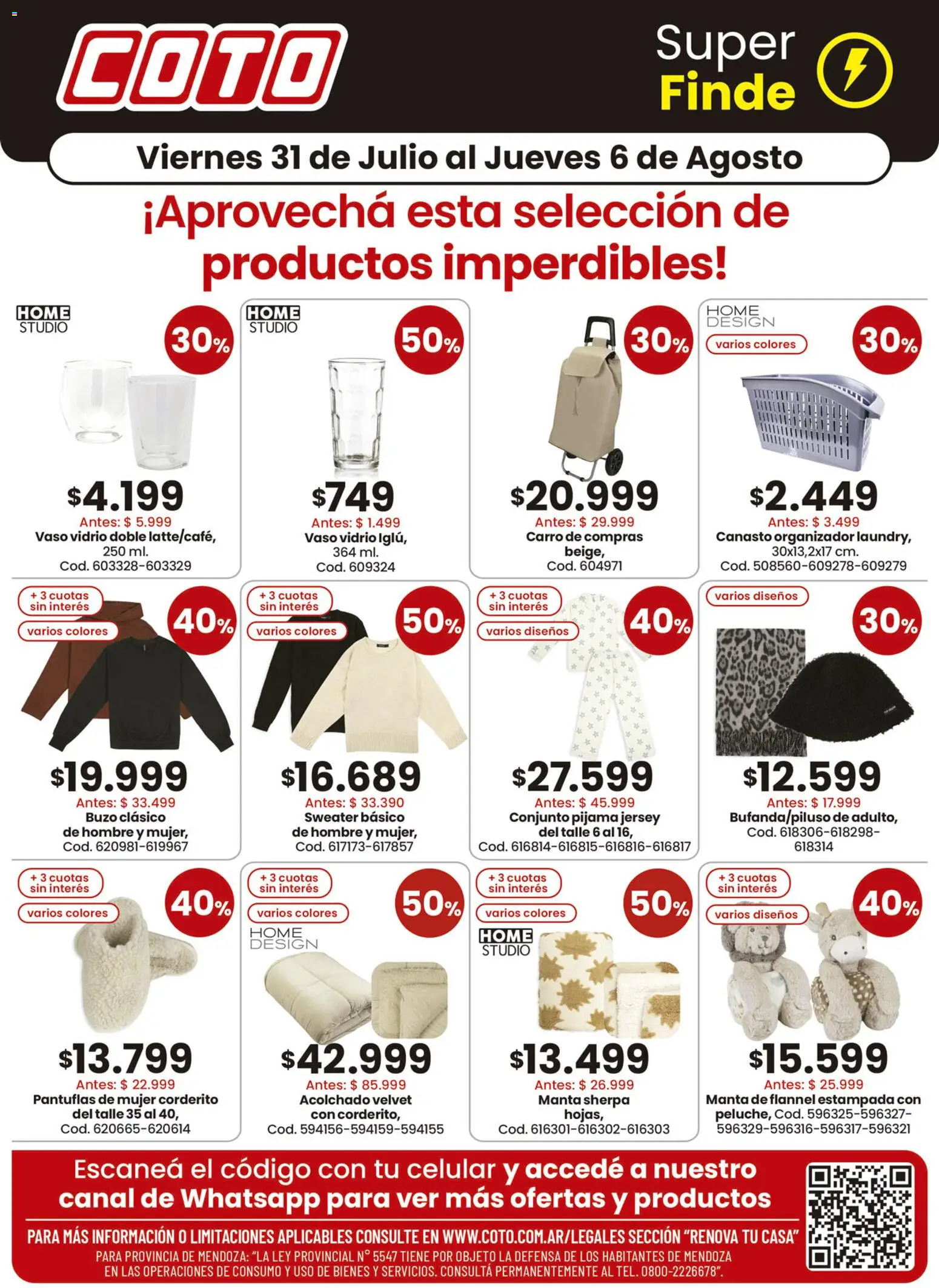 Vista previa del folleto de la tienda Coto válido desde el 31/07/2026 - Celular, Buzo, Sweater, Pijama, Acolchado, Organizador, Conjunto, Manta