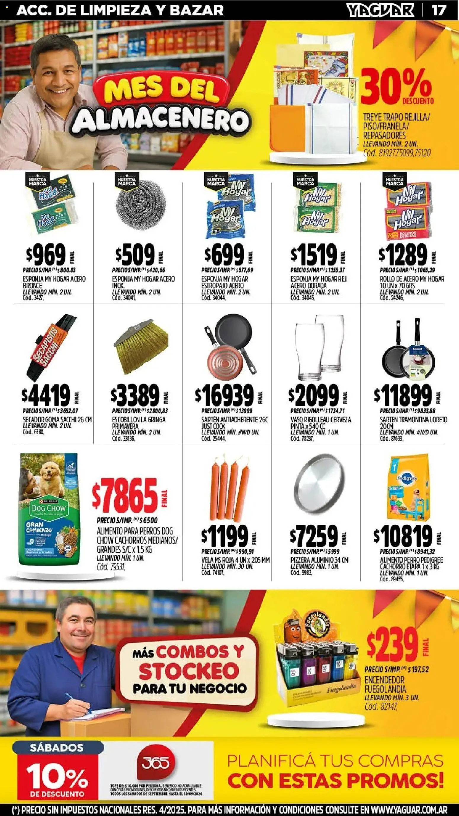 Vista previa del folleto de la tienda Yaguar válido desde el 28/09/2026 - Pizzera, Cerveza, Alimento para perros, Encendedor, Sartén, Esponja, Sartén antiadherente, Escobillon