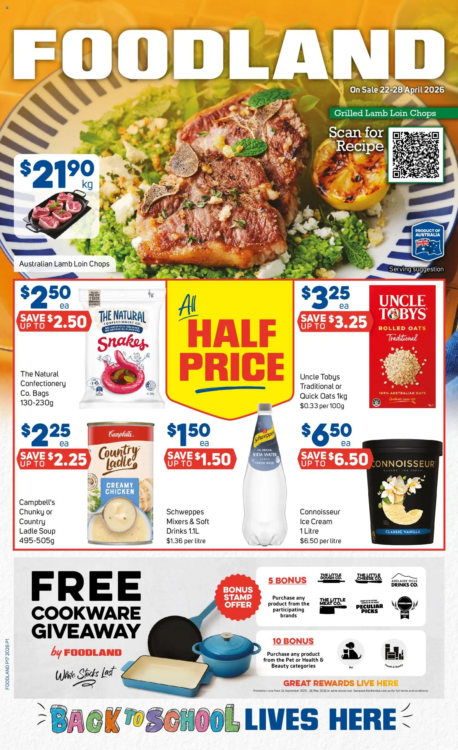 Preview of catalogue Foodland catalogue from shop Foodland valid 22/04/2026 - Drinks, Confectionery, Bread, Chicken, Water, Soup, Dough, Vanilla