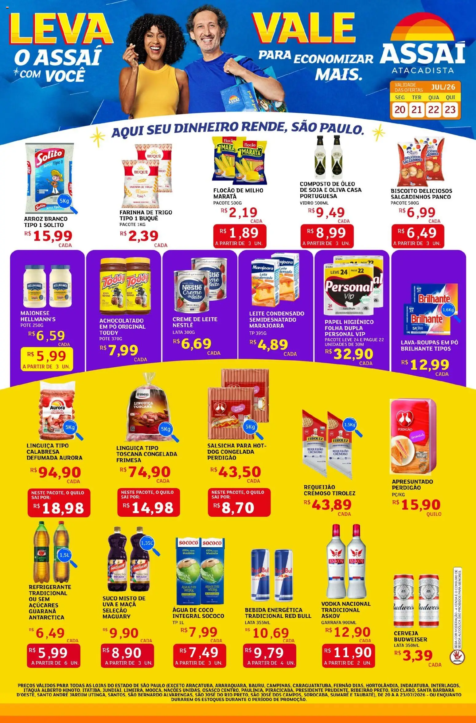 Pré-Visualização do folheto "Assaí Atacadista ofertas - SP" da loja Assaí Atacadista válido a partir de 20/07/2026 - Coco, Cerveja, Vodka, Soja, Requeijão, Farinha, Guaraná, Achocolatado