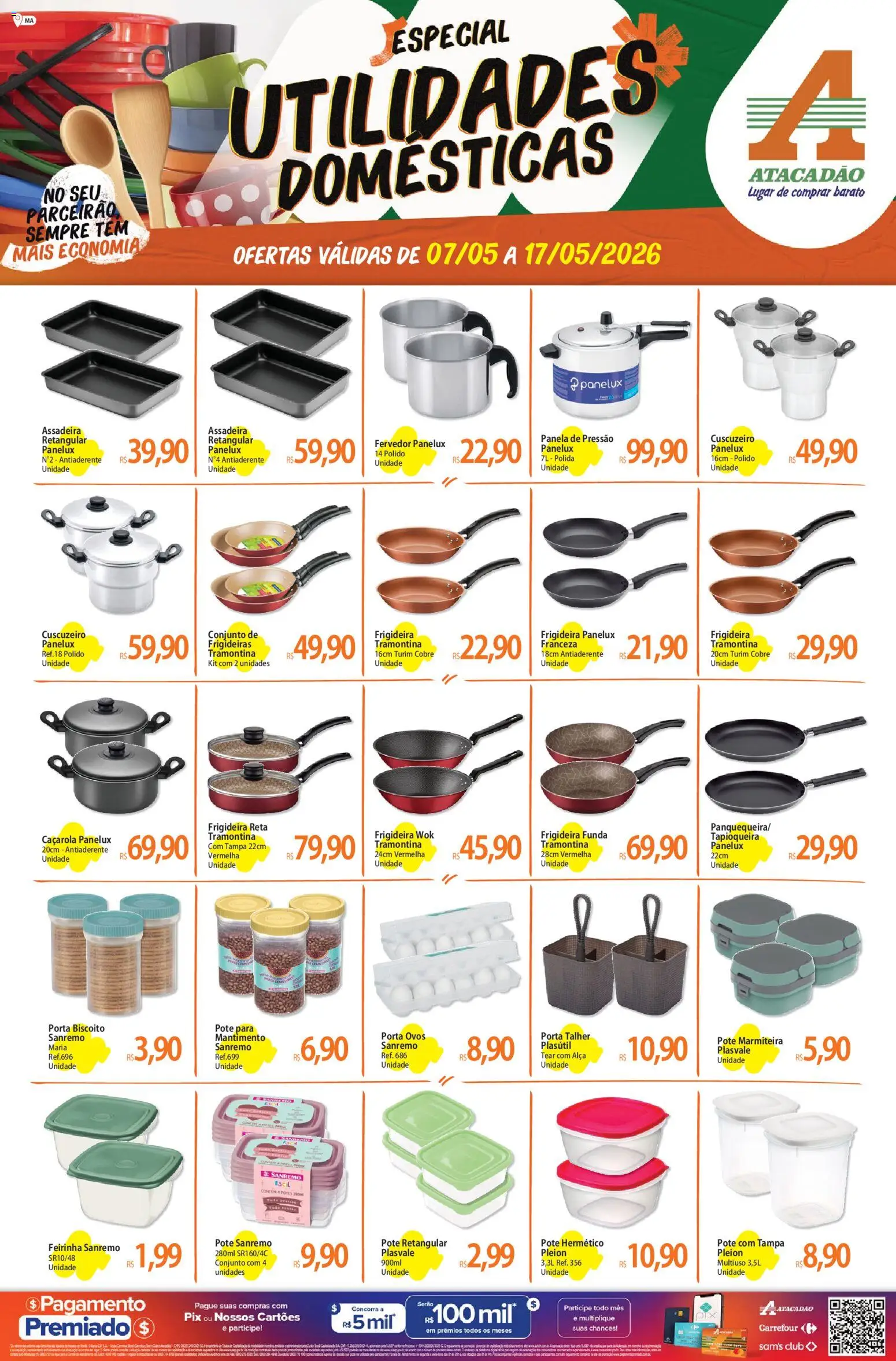 Pré-Visualização do folheto "Atacadão ofertas - MA" da loja Atacadão válido a partir de 07/05/2026 - Panela de pressão, Porta, Ovos, Biscoito, Panela, Frigideira, Assadeira, Marmiteira