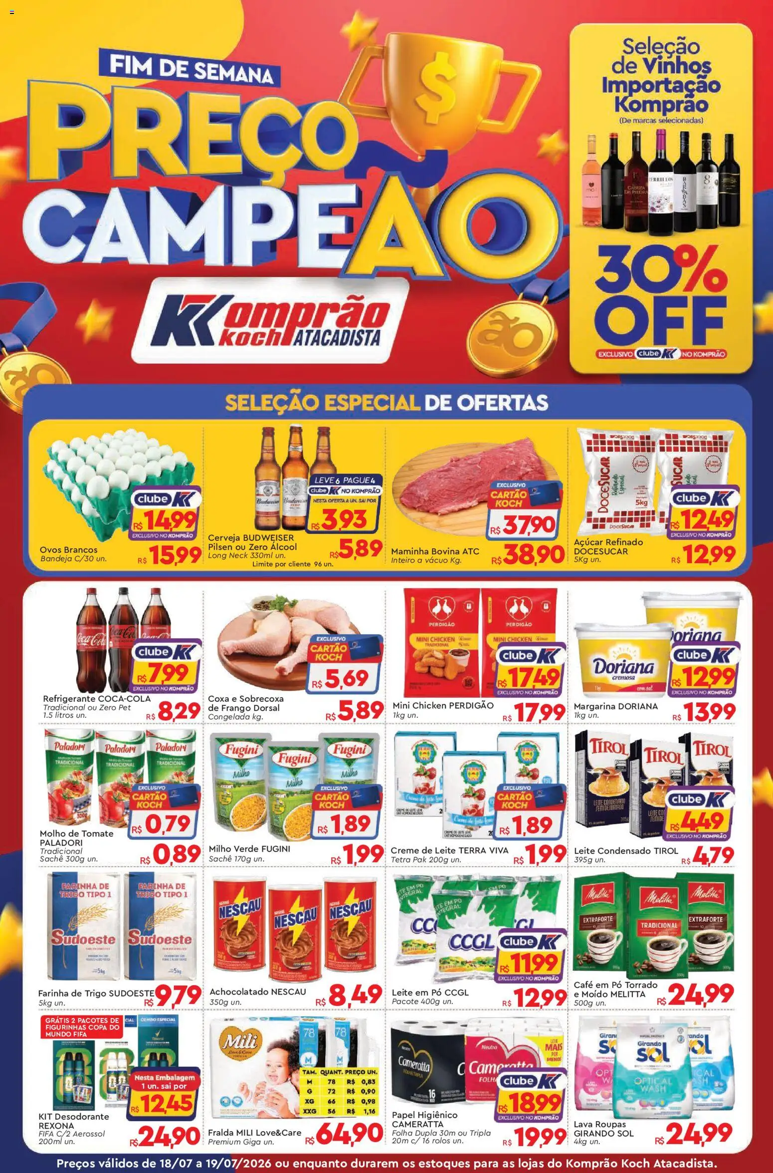 Pré-Visualização do folheto "Komprao Atacadista - Ofertas da semana" da loja Komprao Atacadista válido a partir de 18/07/2026 - Cerveja, Roupas, Ovos, Leite, Creme de leite, Papel higiênico, Pó, Margarina