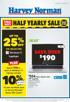 Preview of catalogue Harvey Norman Half Early Sale on Laptops from shop Harvey Norman valid 25 Jun 2026