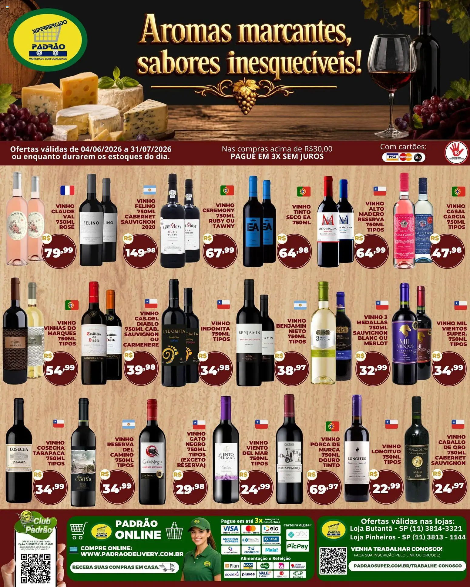 Pré-Visualização do folheto "Supermercado Padrão ofertas Vinhos" da loja Supermercado Padrão válido a partir de 04/06/2026 - Vinho, Carteira, Benjamin, Faca