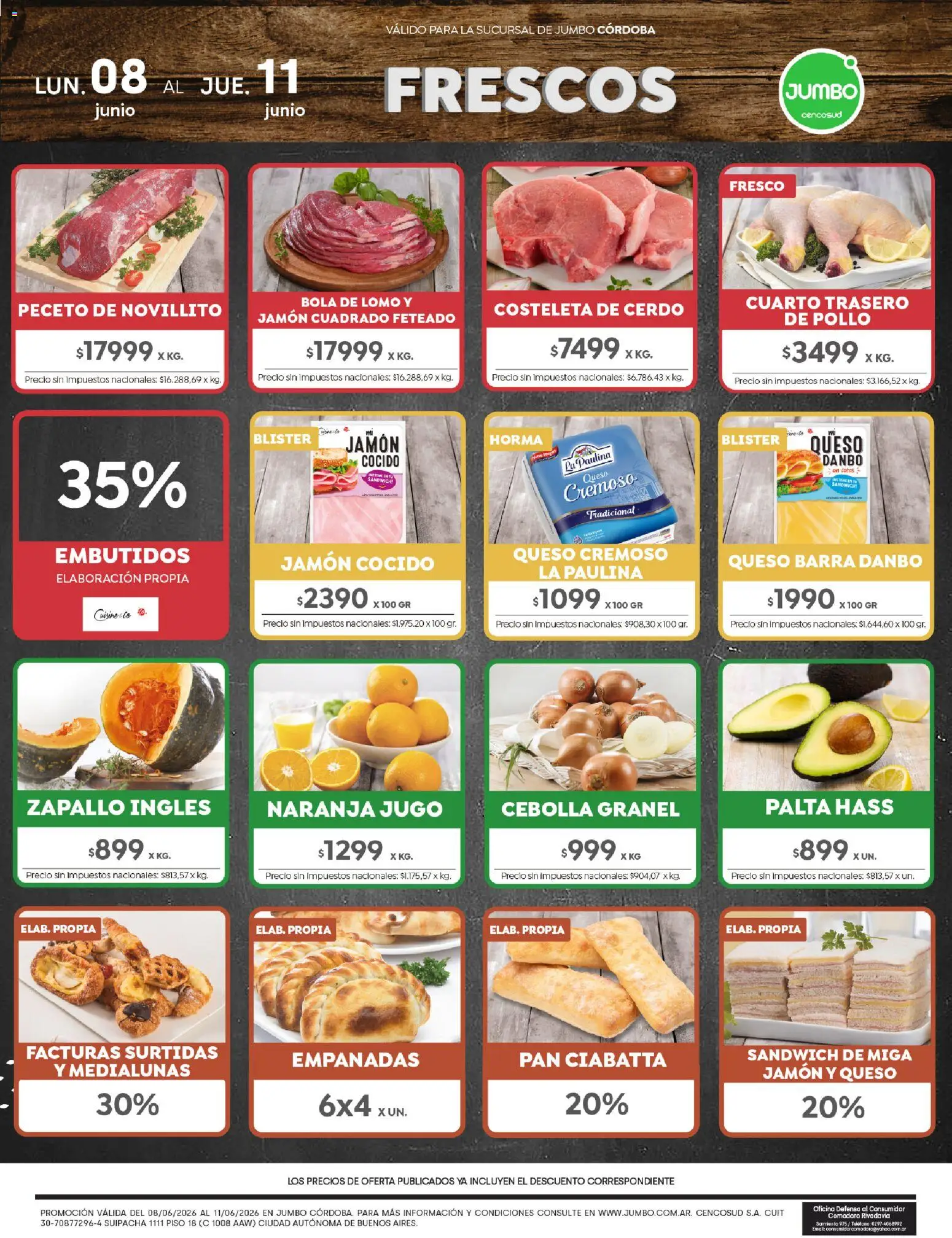 Vista previa del folleto de la tienda Jumbo válido desde el 08/06/2026 - Teléfono, Pollo, Queso, Pan, Palta, Cebolla, Jugo, Jamón