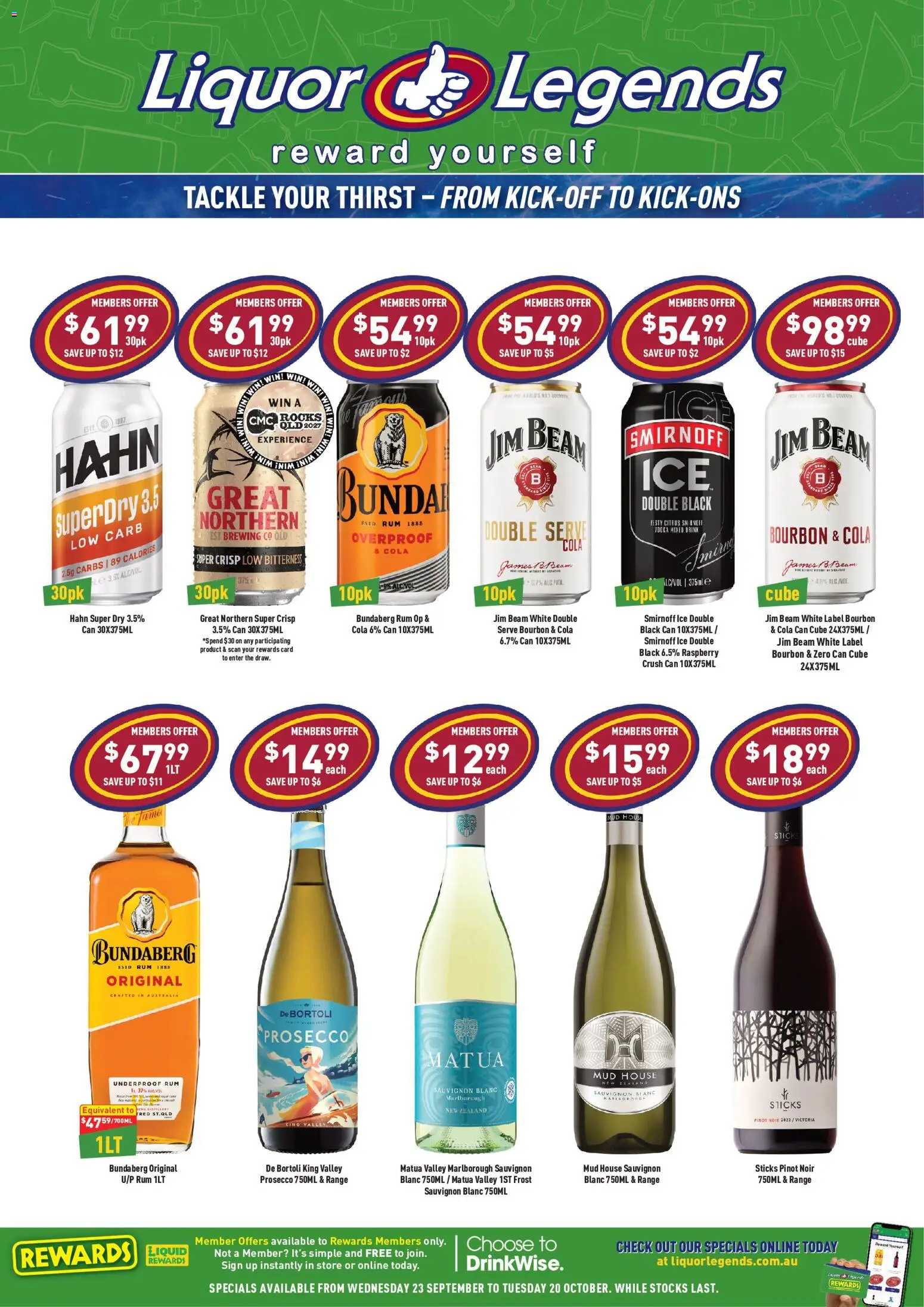 Preview of catalogue Liquor Legends catalogue Redbank from shop Liquor Legends valid 23/09/2026 - Jim Beam, Bourbon, Prosecco, Rum, Raspberry, Ice, Citrus