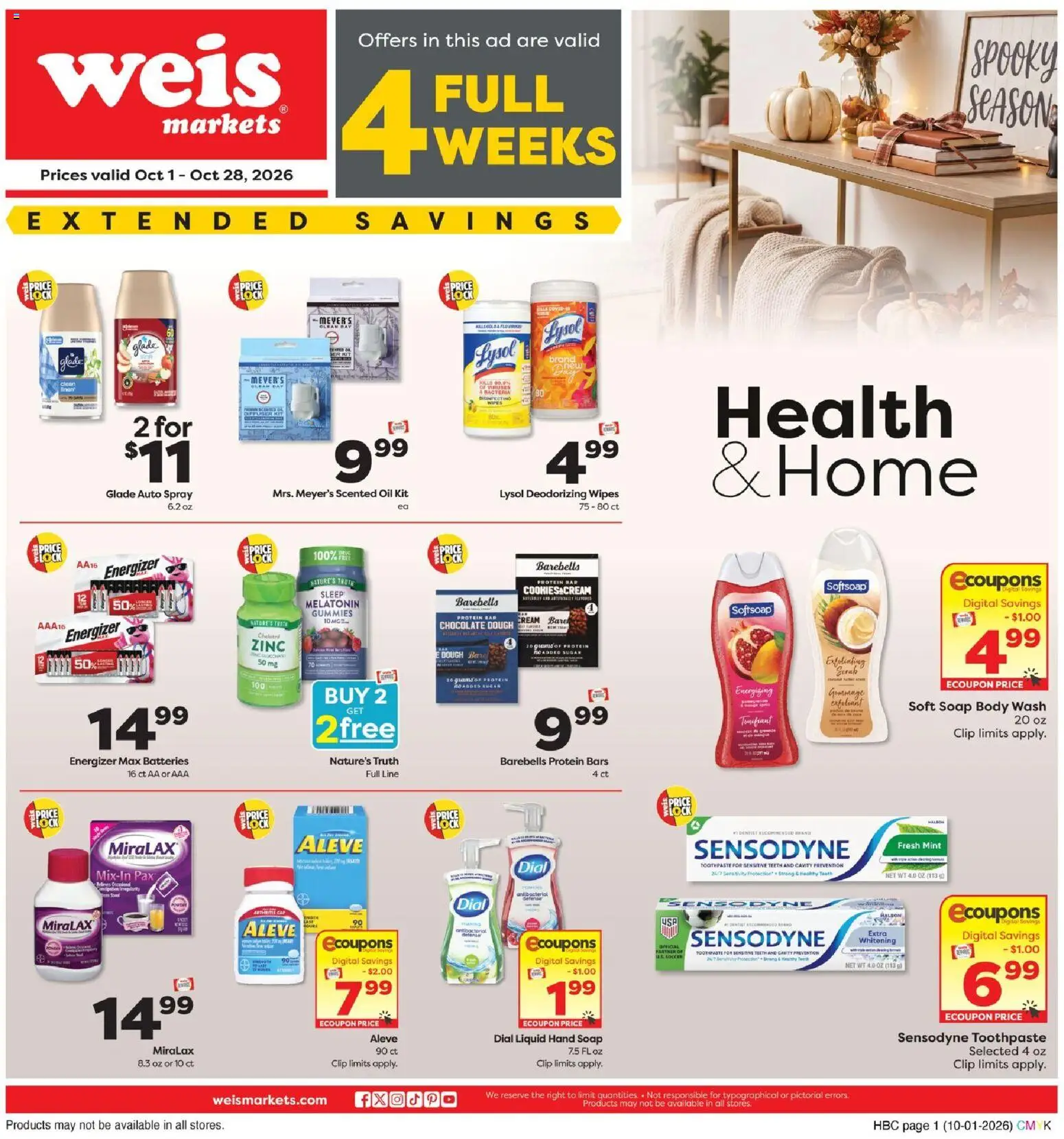 Ad Preview of Weis Weis Health & Home from 10/01/2026 - Chocolate, Oil, Sugar, Zinc, Soap, Toothpaste, Clip, Body Wash