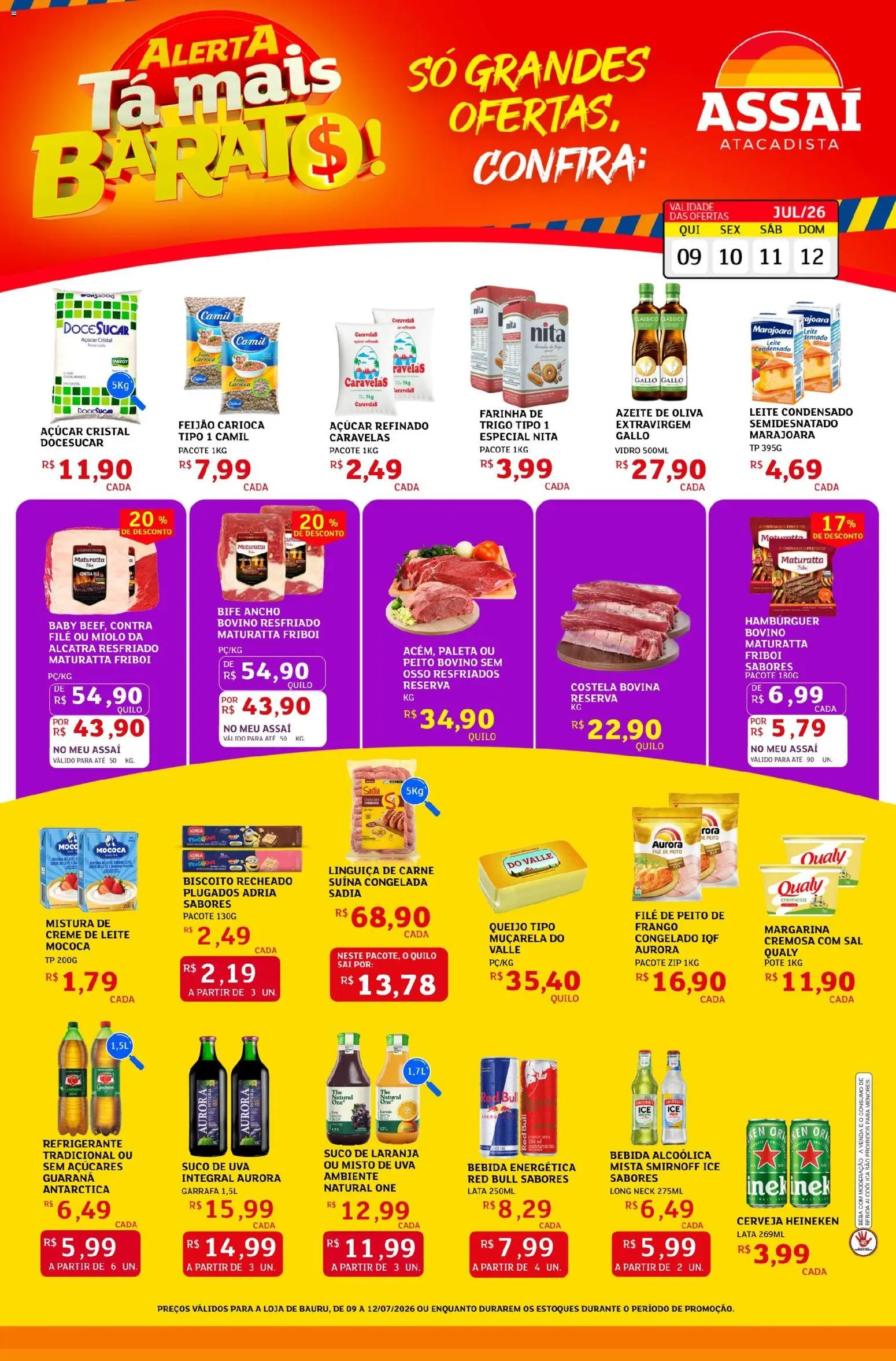 Pré-Visualização do folheto "Assaí Atacadista ofertas - SP" da loja Assaí Atacadista válido a partir de 09/07/2026 - Sal, Uva, Biscoito, Carne, Frango, Suco de laranja, Muçarela, Biscoito recheado