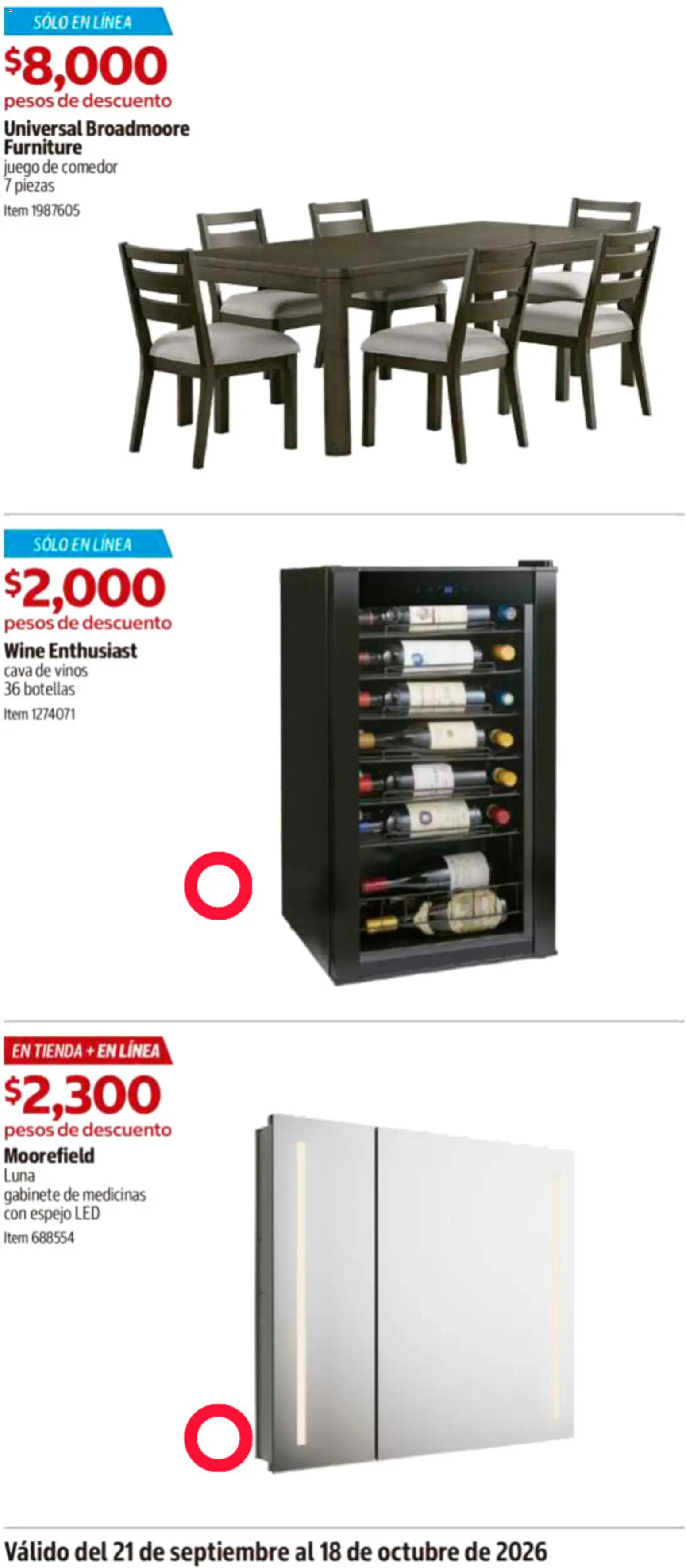 Vista previa las ofertas de la tienda Costco - Costco catálogo desde el 21/09/2026 - Juego, Espejo, Gabinete, Cava, Juego de comedor