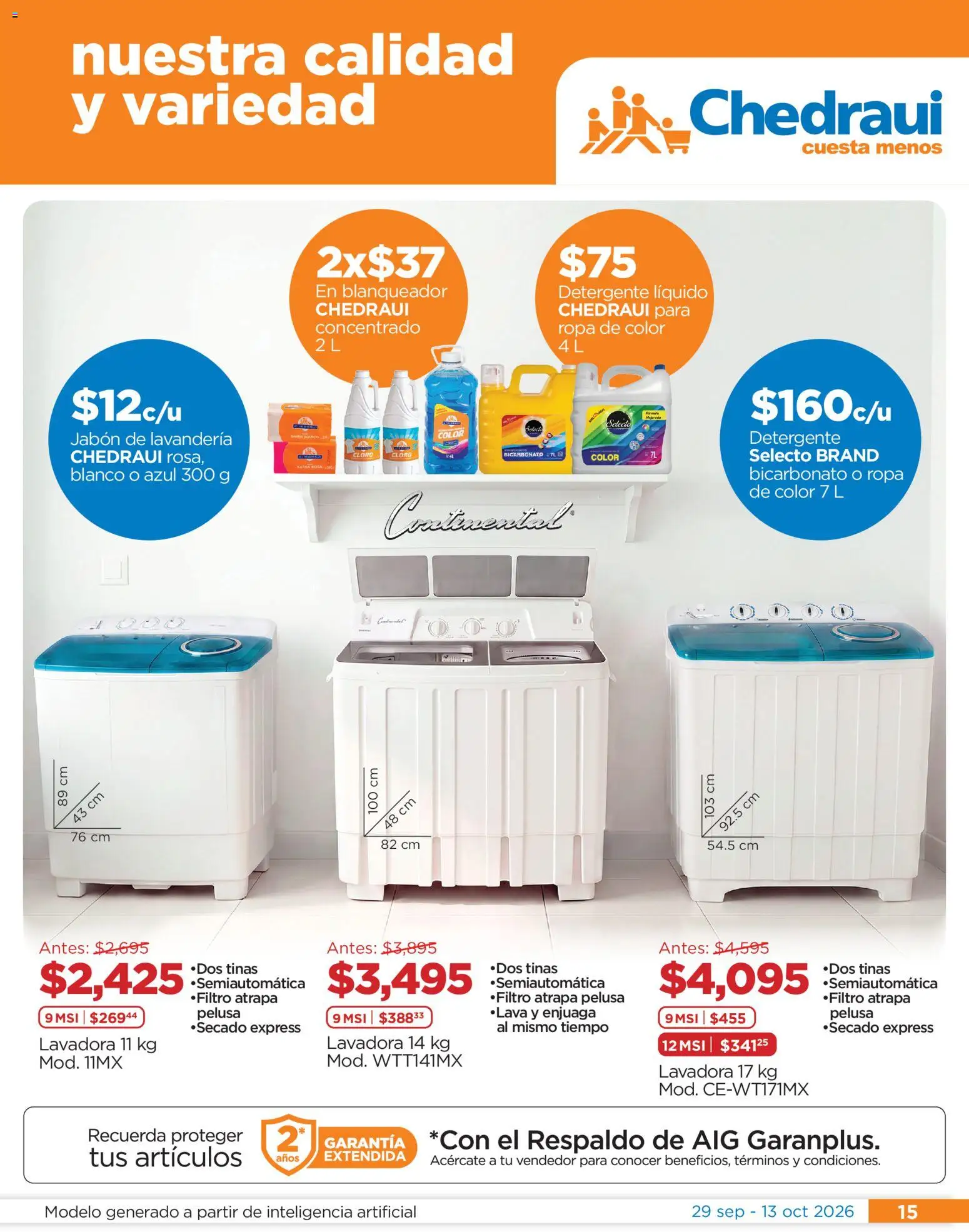 Vista previa las ofertas de la tienda Chedraui - Chedraui folleto Festival marca propia desde el 29/09/2026 - Lavadora, Ropa, Jabón, Cloro, Detergente, Detergente líquido