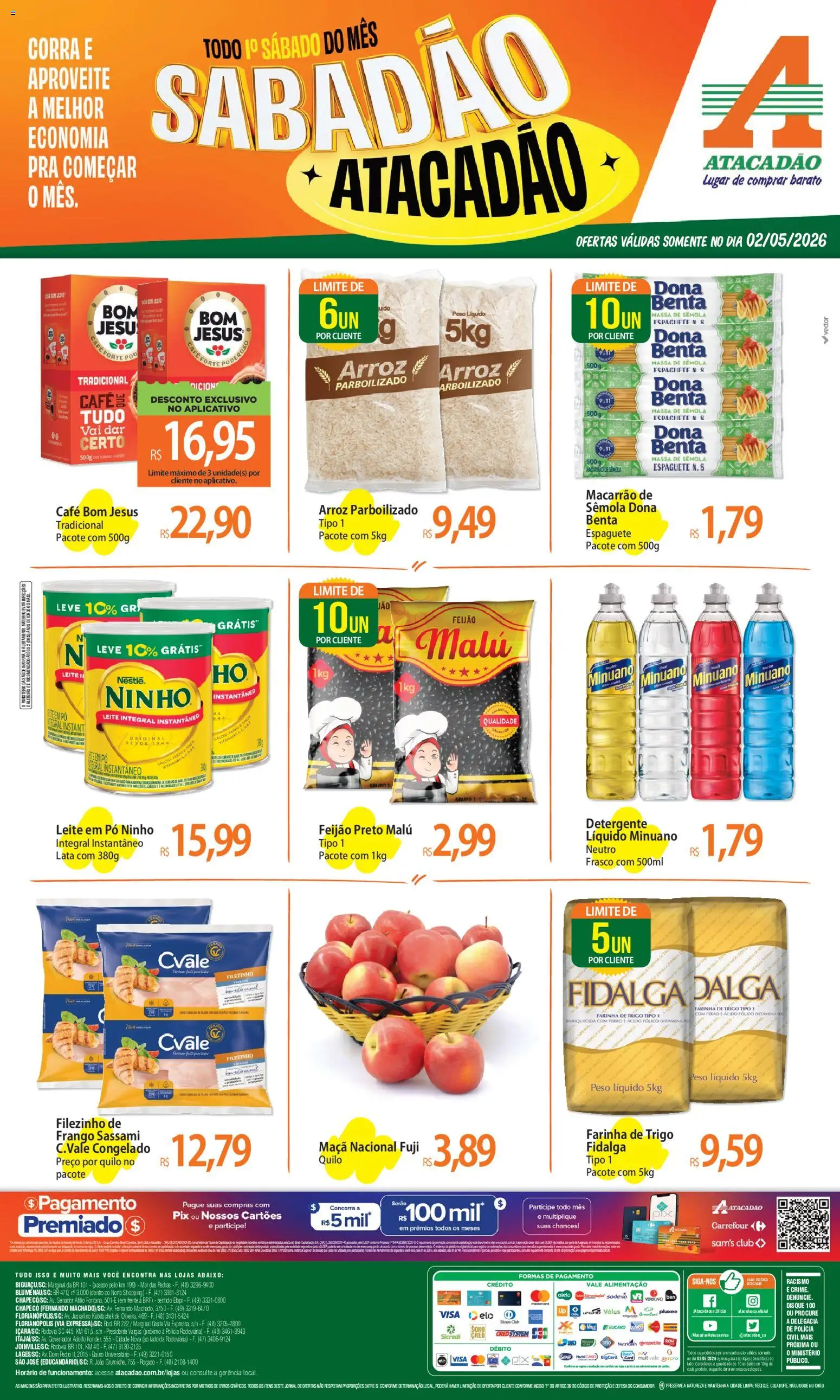Pré-Visualização do folheto "Atacadão ofertas - SC" da loja Atacadão válido a partir de 02/05/2026 - Vitamina d, Macarrão, Feijão, Leite, Leite em pó, Farinha de trigo, Farinha, Espaguete