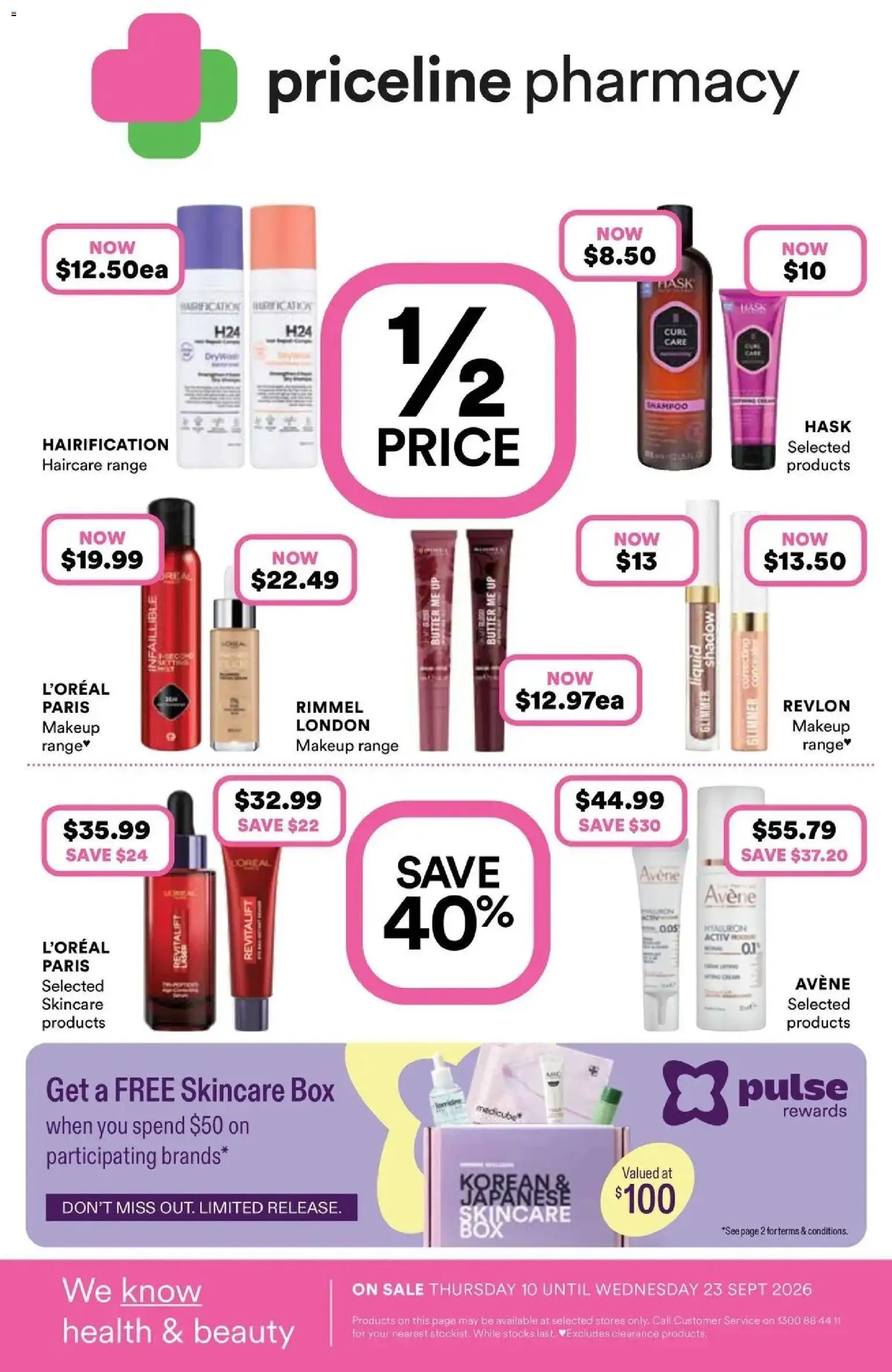 Preview of catalogue Priceline Pharmacy catalogue Woolooware from shop Priceline Pharmacy valid 10/09/2026 - Box, Butter, Shampoo, Makeup