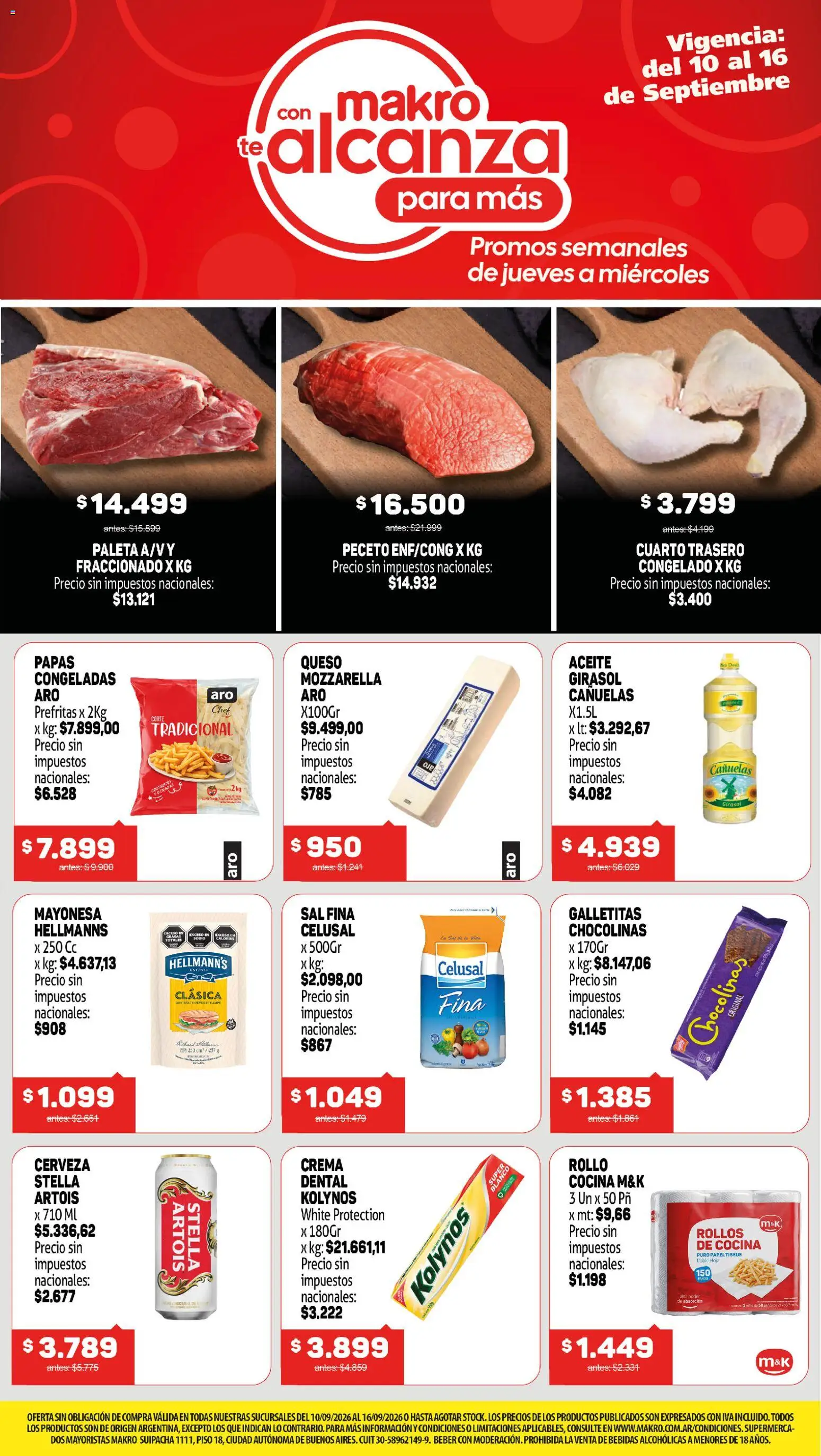 Vista previa del folleto de la tienda Makro válido desde el 10/09/2026 - Cerveza, Bebidas, Queso, Galletitas, Sal, Mozzarella, Mayonesa, Paleta