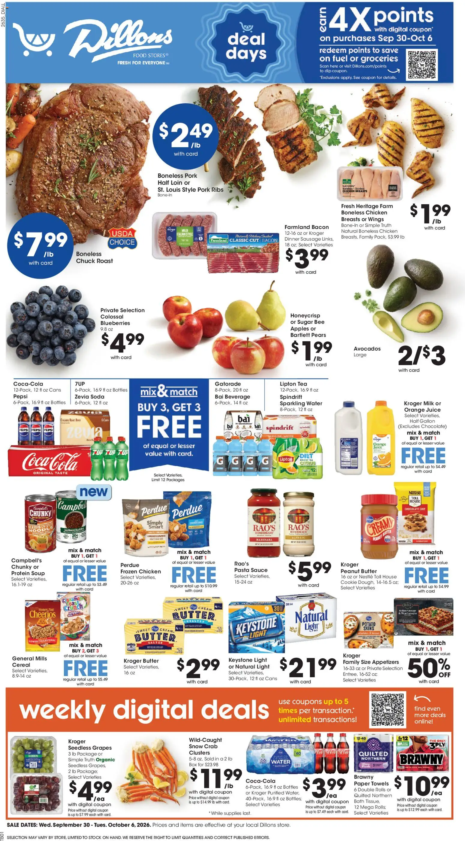 Ad Preview of Dillons Dillons Weekly Ad from 09/30/2026 - Chocolate, Box, Cereal, Meat, Butter, Green Tea, Peanut butter, Paper towels