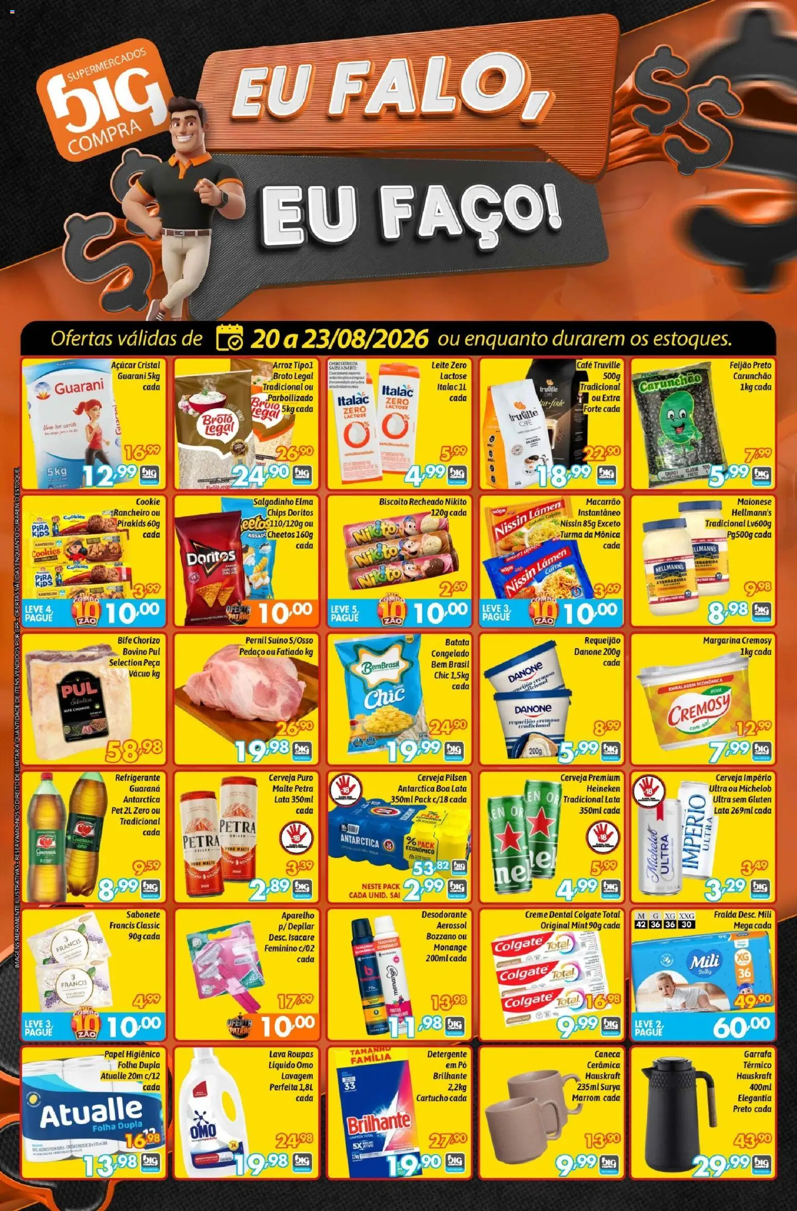 Pré-Visualização do folheto "Big Compra - Ofertas da semana" da loja Big Compra válido a partir de 20/08/2026 - Roupas, Arroz, Detergente, Creme, Pernil, Guaraná, Creme dental, Hauskraft