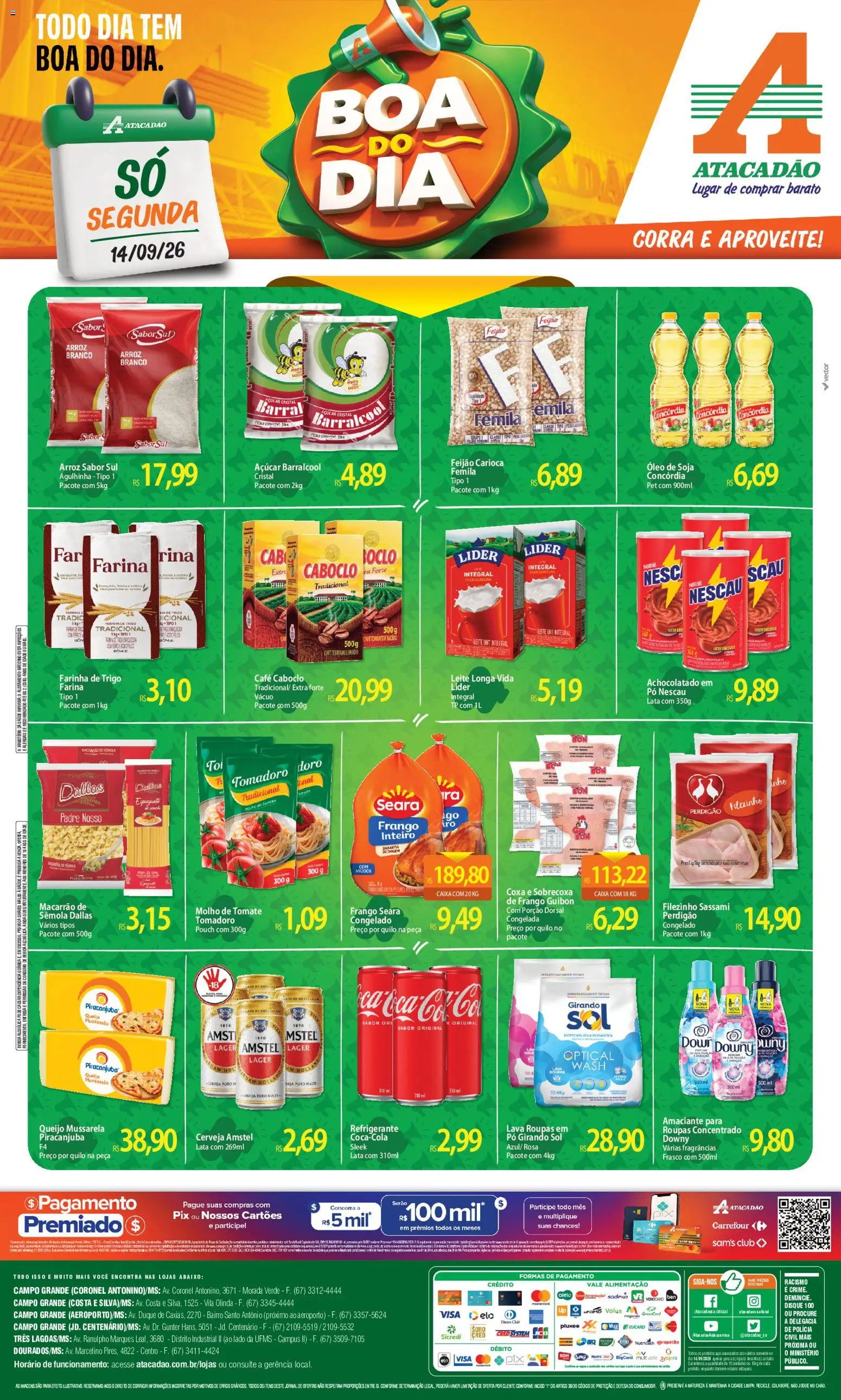Pré-Visualização do folheto "Atacadão ofertas - MS" da loja Atacadão válido a partir de 14/09/2026 - Café, Macarrão, Bebida, Frango, Nescau, Farinha, Sobrecoxa de frango, Girando sol