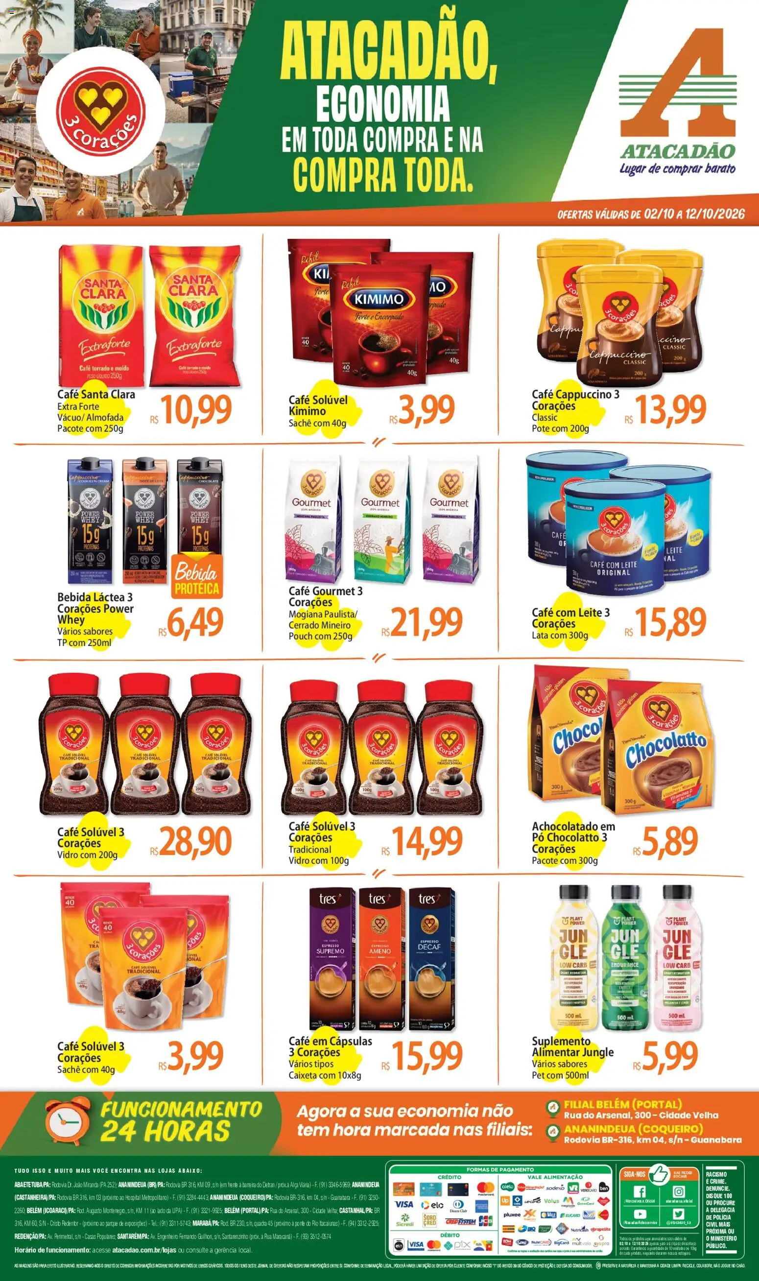 Pré-Visualização do folheto "Atacadão ofertas - PA" da loja Atacadão válido a partir de 02/10/2026 - Pá, Bebida, Capsulas 3 corações, Almofada, Cappuccino, Achocolatado, Café solúvel, Leite 3