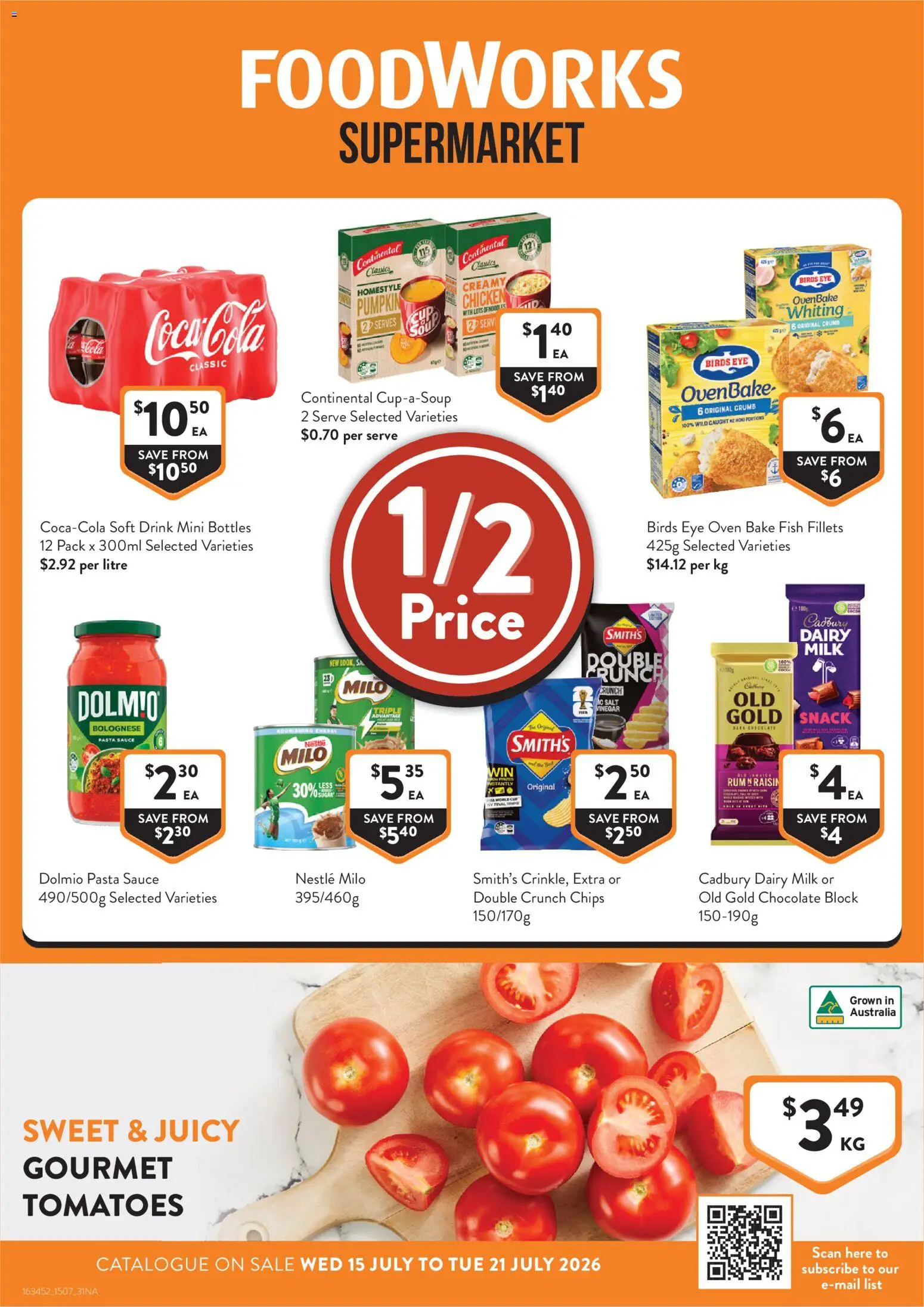 Preview of catalogue Foodworks catalogue from shop Foodworks valid 15/07/2026 - Milk, Chicken, Tomatoes, Fish, Noodles, Pasta, Sauce, Oven