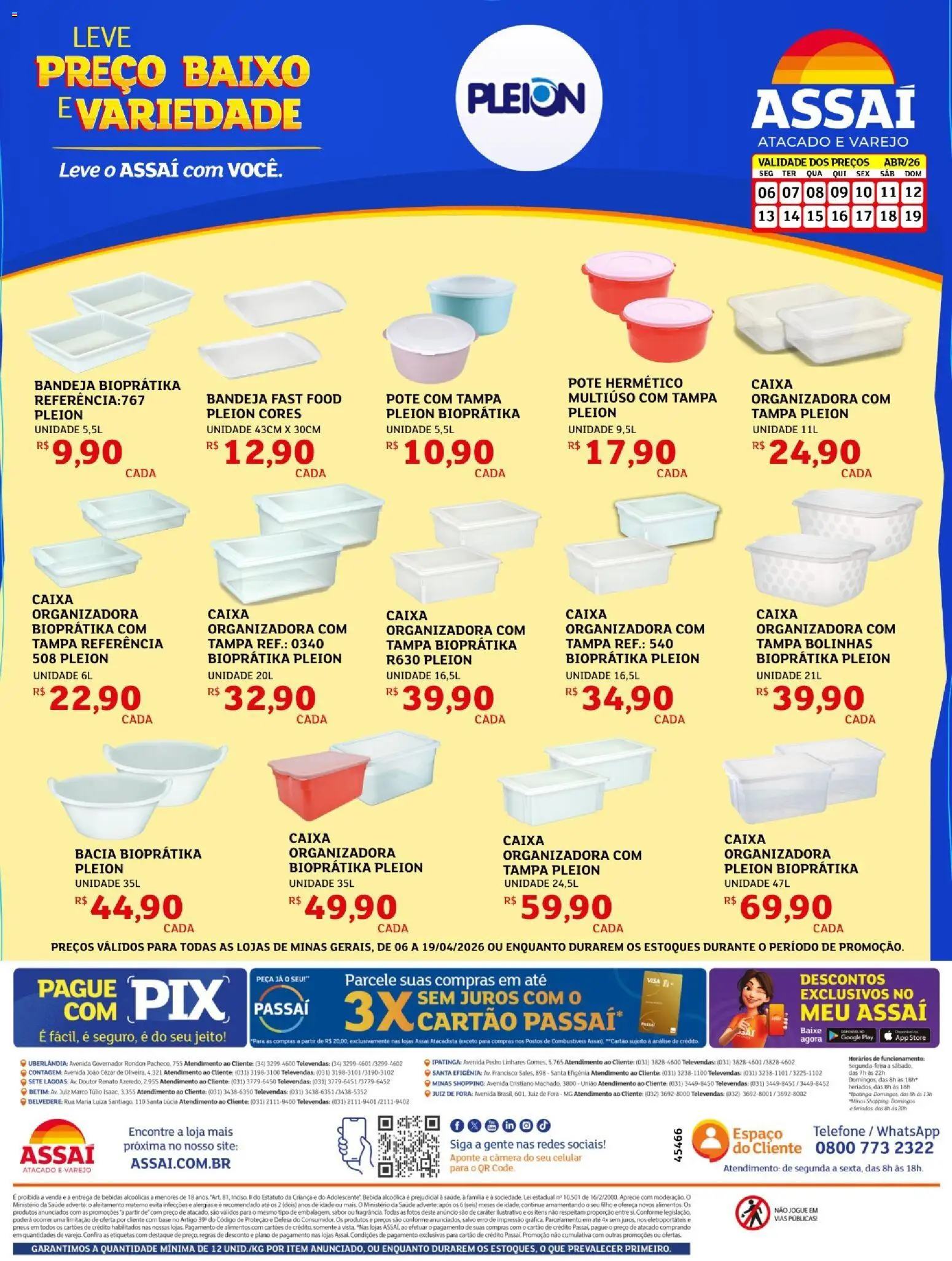Pré-Visualização do folheto "Assaí Atacadista ofertas - MG" da loja Assaí Atacadista válido a partir de 06/04/2026 - Caixa, Câmera, Pneus, Base, Bebida, Alimentos, Baixo, Bandeja