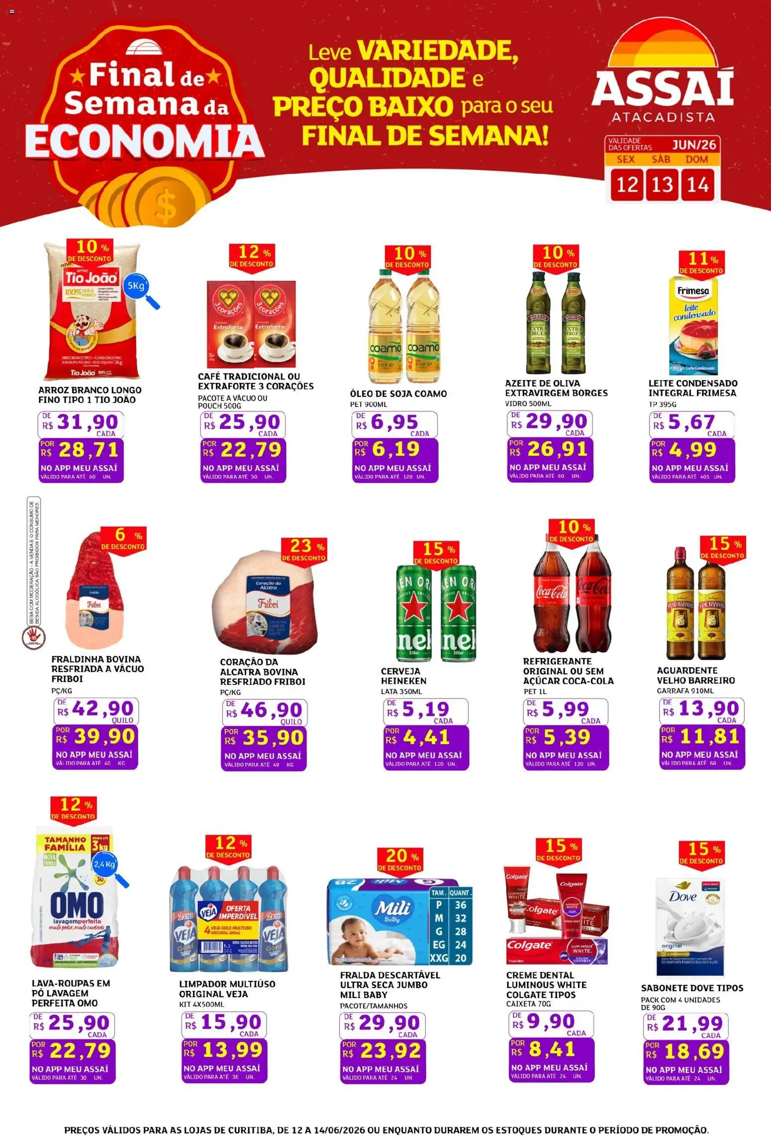 Pré-Visualização do folheto "Assaí Atacadista ofertas - PR" da loja Assaí Atacadista válido a partir de 12/06/2026 - Cerveja, Arroz, Bebida, Azeite, Açúcar, Refrigerante, Baixo, Alcatra