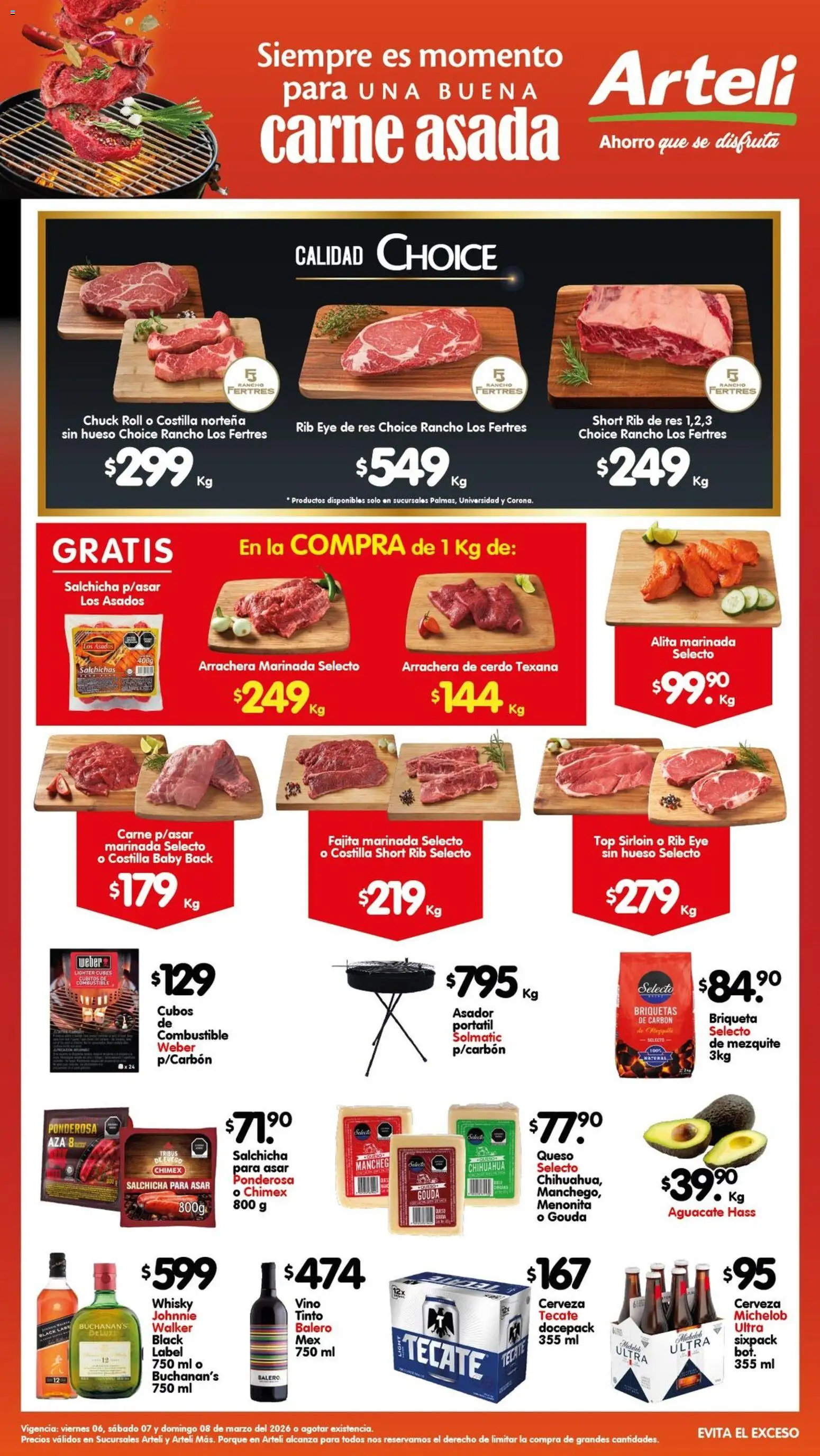 Vista previa las ofertas de la tienda Arteli - Arteli folleto Carne desde el 06/03/2026 - Whisky, Cerveza, Short, Top, Cerdo, Salchicha, Salchichas, Briquetas de carbón