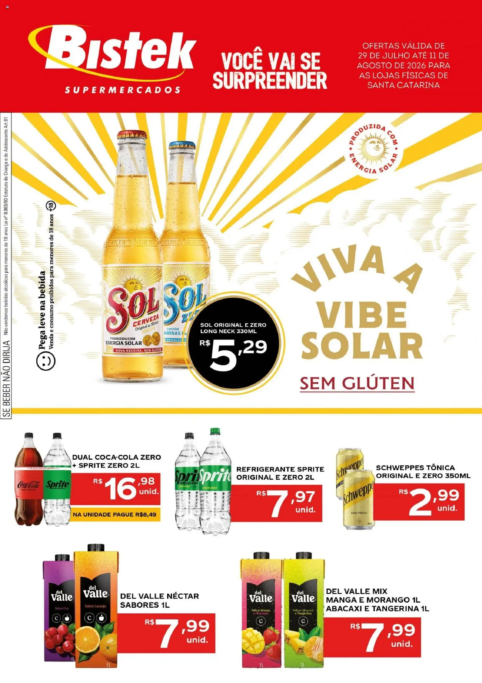 Pré-Visualização do folheto "Bistek Supermercados ofertas Femsa" da loja Bistek Supermercados válido a partir de 29/07/2026 - Manga, Água, Bebidas, Abacaxi, Bebida, Refrigerante, Cola, Refrigerante Sprite