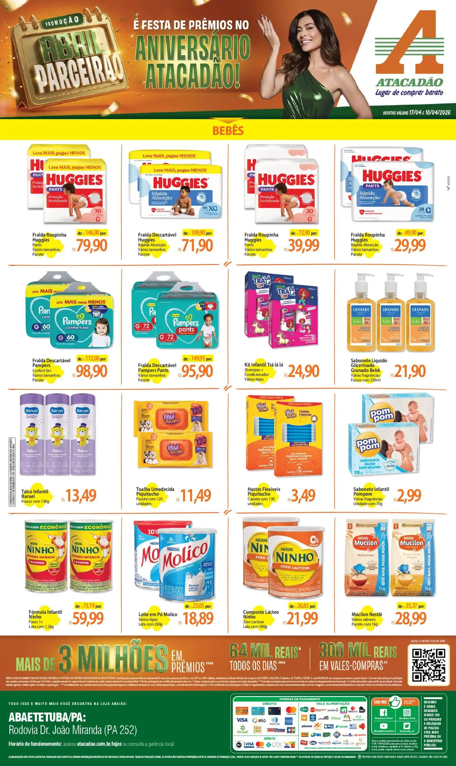 Pré-Visualização do folheto "Atacadão ofertas - PA" da loja Atacadão válido a partir de 17/04/2026 - Pá, Shampoo, Leite, Sabonete líquido, Pampers, Leite em pó, Talco, Toalha umedecida