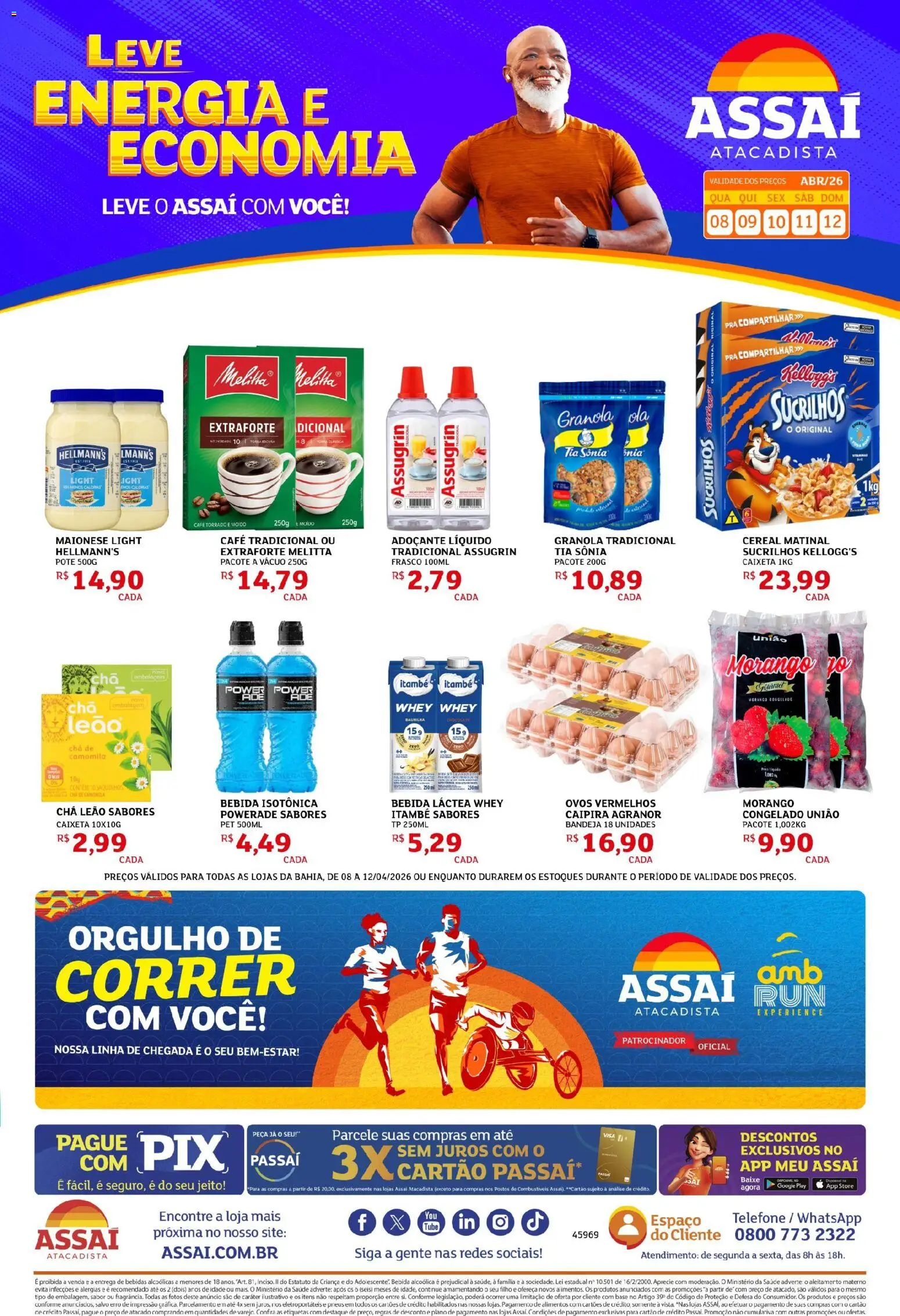 Pré-Visualização do folheto "Assaí Atacadista ofertas - BA" da loja Assaí Atacadista válido a partir de 08/04/2026 - Telefone, Ovos, Base, Granola, Maionese, Sucrilhos, Baunilha, Bandeja