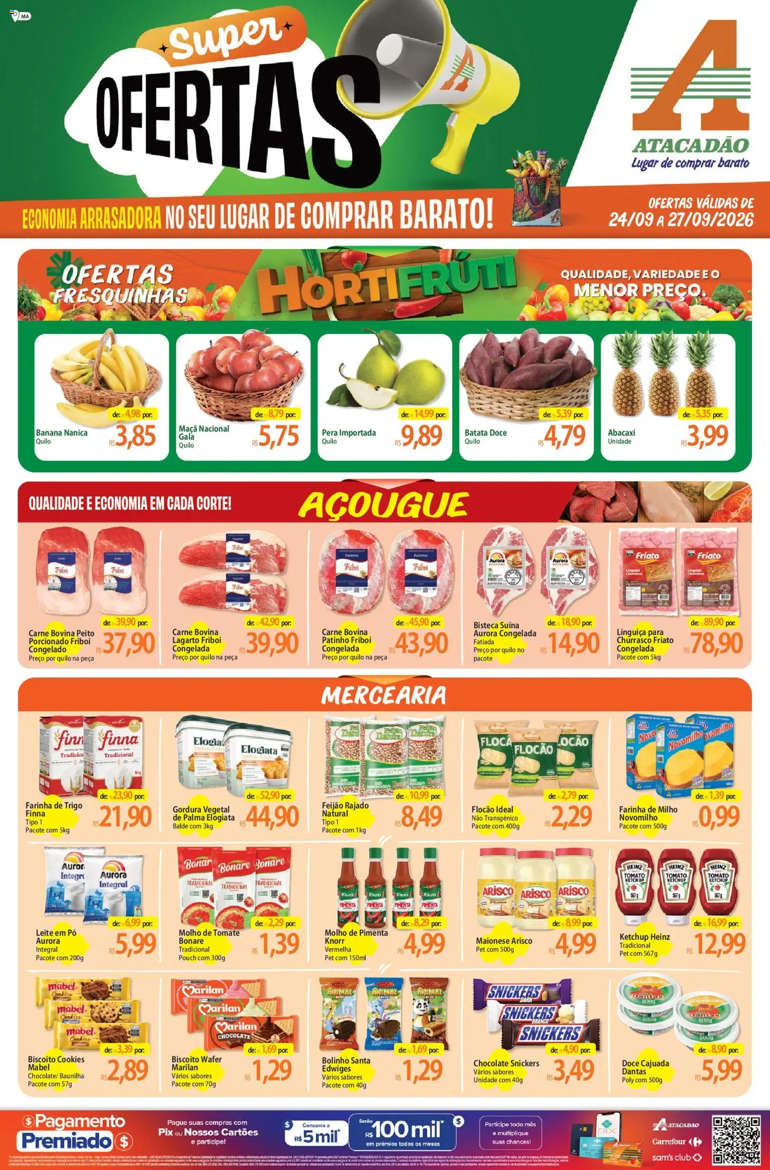 Pré-Visualização do folheto "Atacadão ofertas - MA" da loja Atacadão válido a partir de 24/09/2026 - Cookies, Feijão, Tomate, Ketchup, Pimenta, Leite em pó, Farinha de trigo, Balde