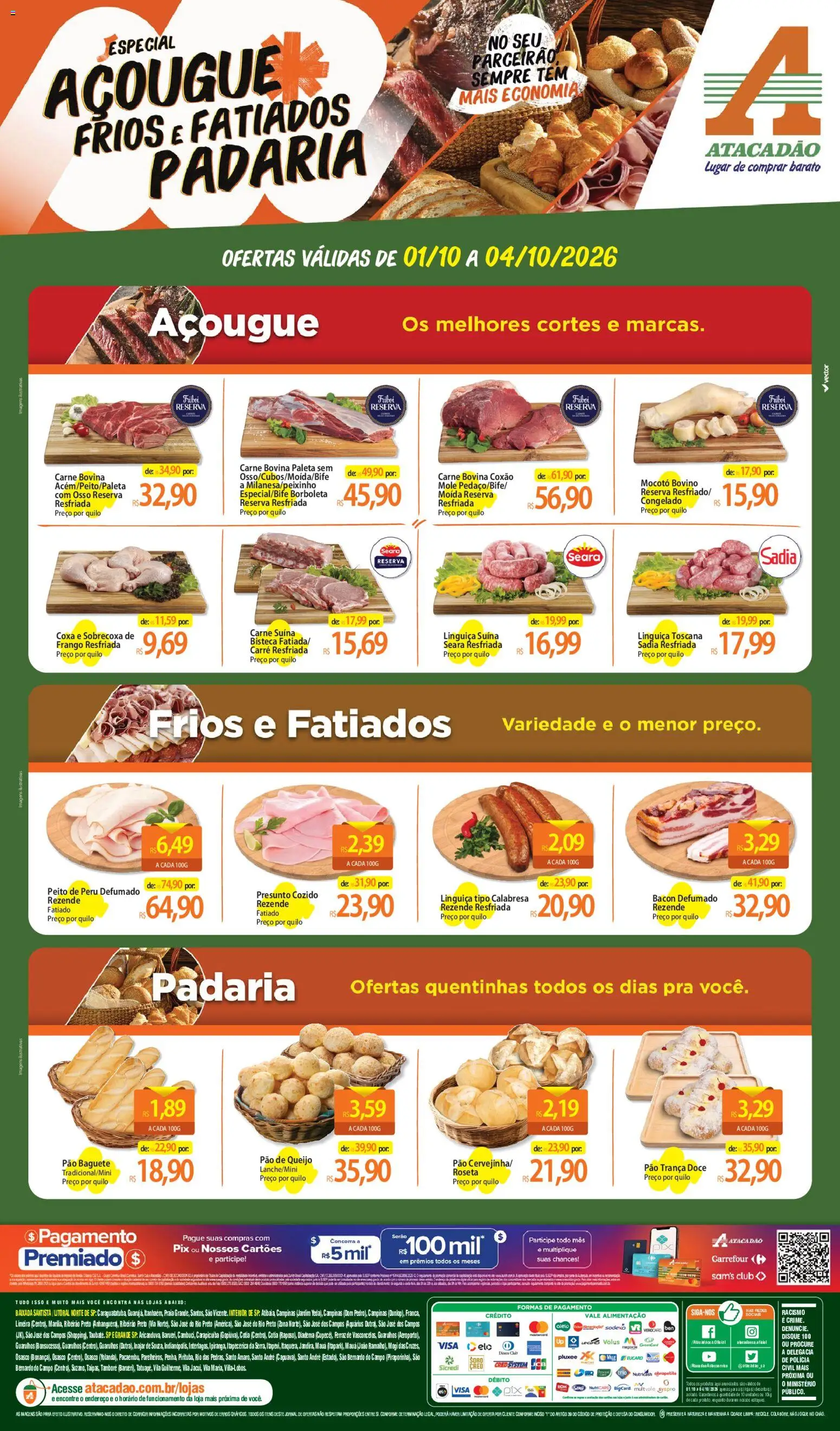 Pré-Visualização do folheto "Atacadão ofertas - SP" da loja Atacadão válido a partir de 01/10/2026 - Queijo, Carne, Doce, Frango, Linguiça, Presunto, Carne bovina, Peito de peru