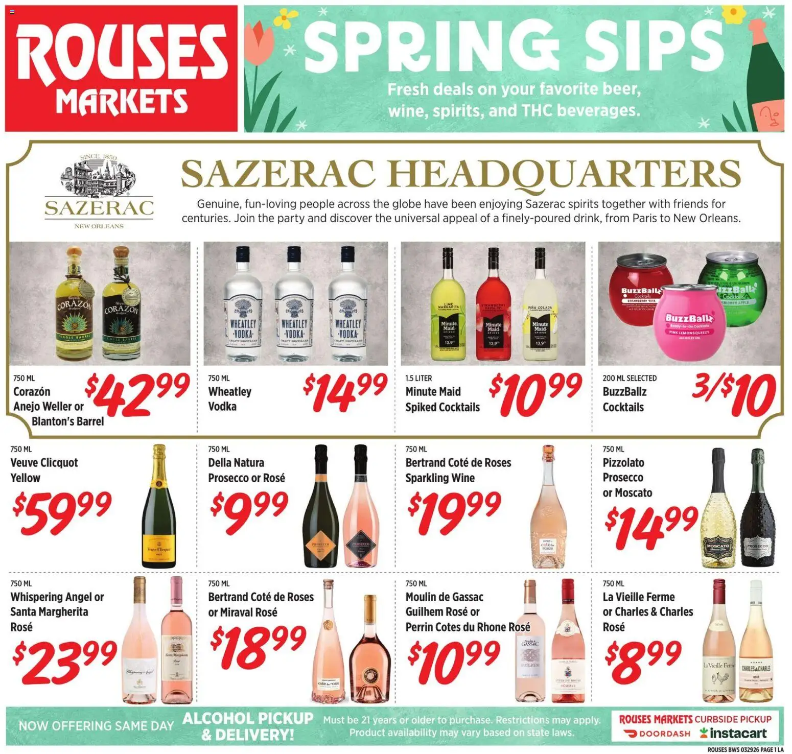 Ad Preview of Rouses Rouses Monthly Alcohol Flyer from 03/29/2026 - Alcohol, Wine, Cocktails, Prosecco, Vodka, Sparkling wine