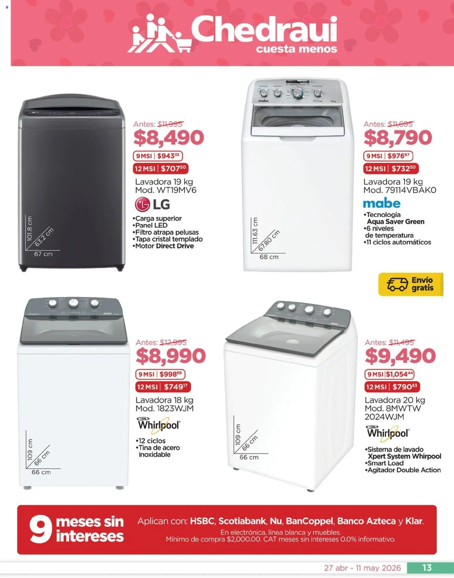 Vista previa las ofertas de la tienda Chedraui - Chedraui folleto Mejor para festejar a mamá desde el 27/04/2026 - Banco, Lavadora